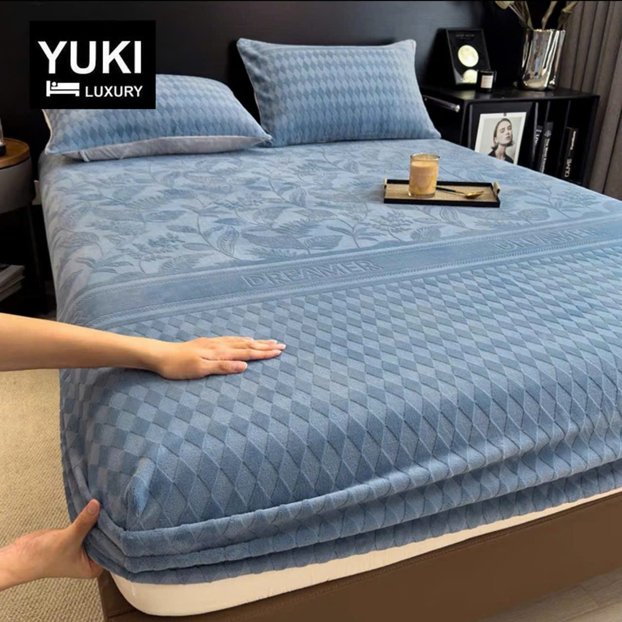 Ga Gối Nỉ Nhung YUKI Cao Cấp Siêu Mềm Ấm Mịn, Sang Trọng Gồm 2 Vỏ Gối và 1 ga