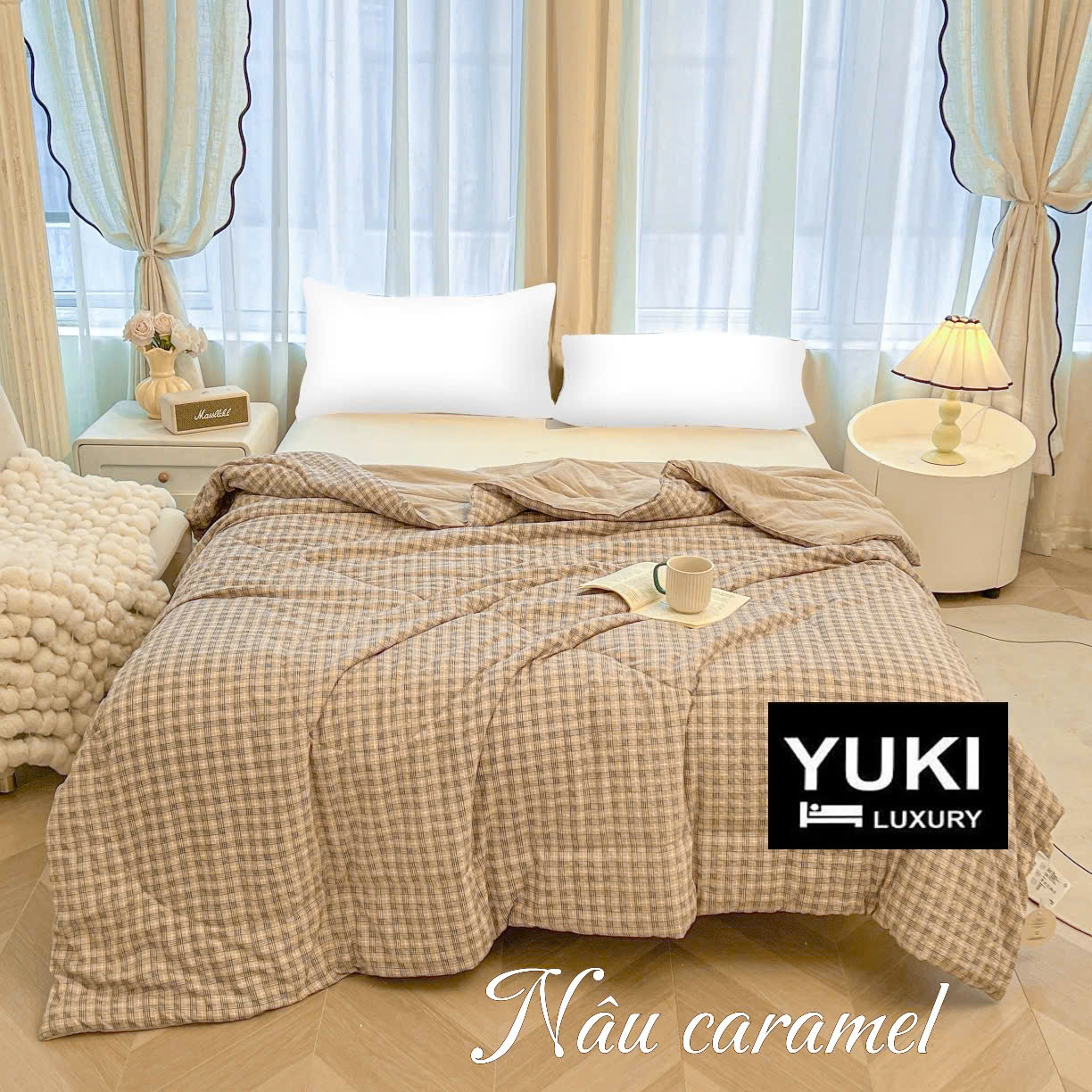 Chăn hè Cotton Seersucker Caro Siêu thoáng Mềm Nhẹ