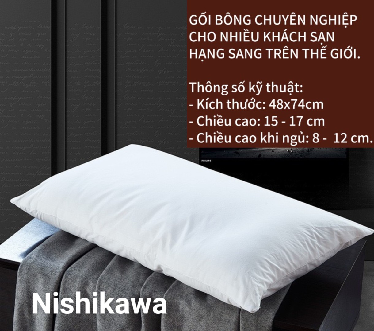 [Chính hãng Nishikawa] Gối Đầu Nishikawa Bông tinh khiết Microfiber Cao Cấp Trắng Êm Ái Thoáng Mát VuaChanGa