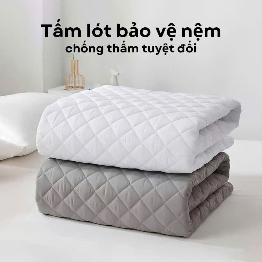 Tấm Lót Bảo Vệ Đệm Chống Thấm Nước, Không Sột Soạt, Không Nóng Bí, Chun Cài 4 Góc Tiện Lợi