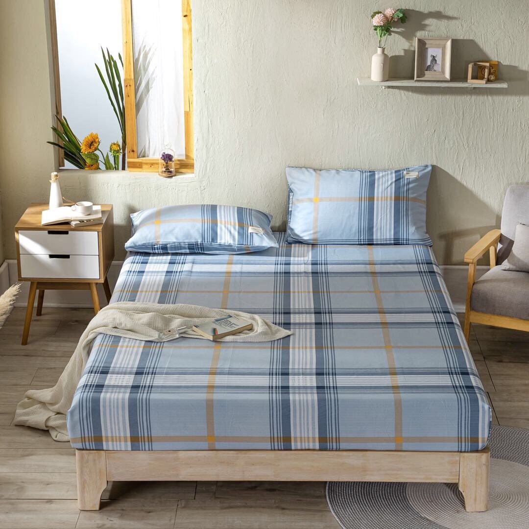 Bộ Ga Giường Cotton tici kẻ VUACHANGA cotton hoạt tính decor phòng ngủ vintage