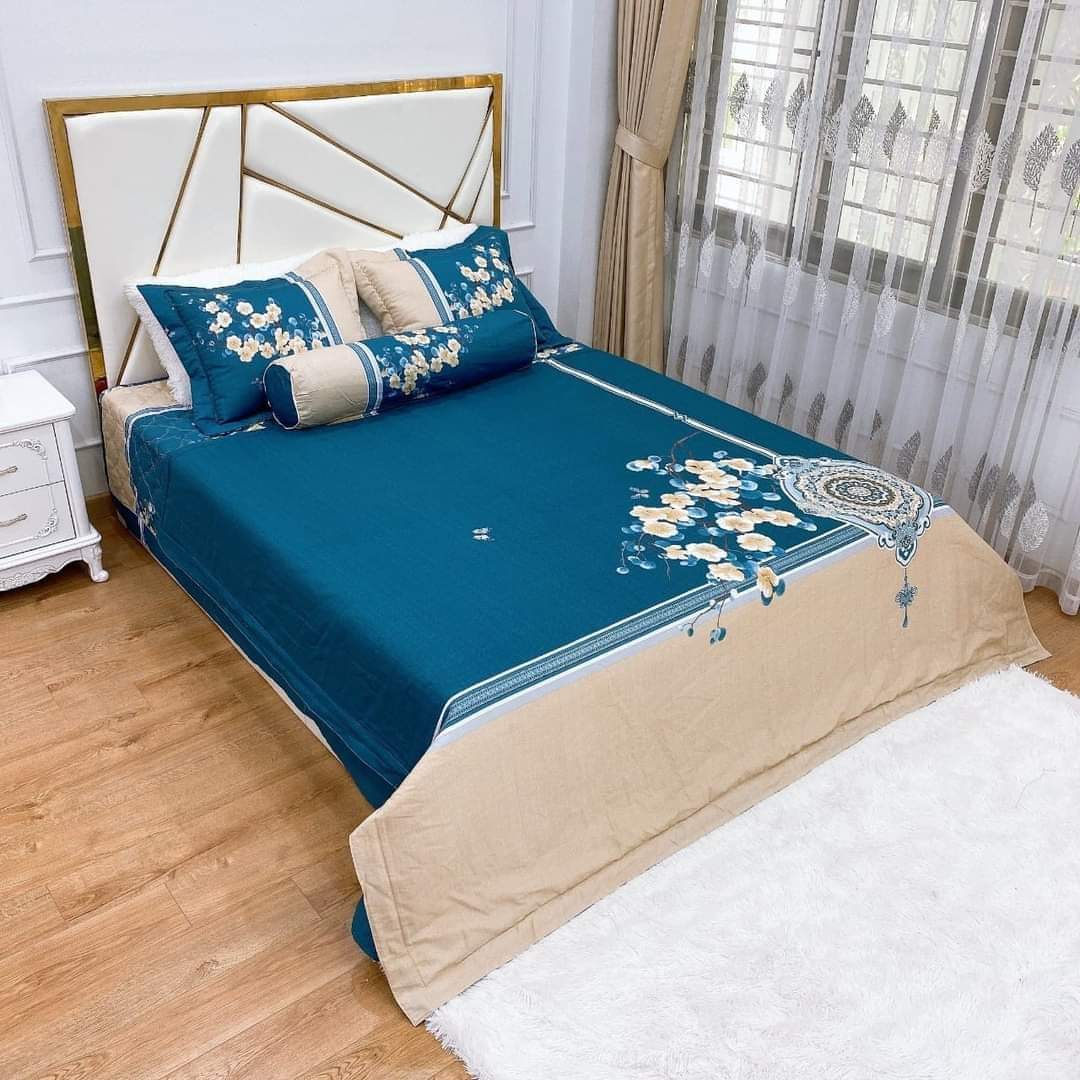 Bộ chăn ga gối phủ chần cotton living Hàn quốc 5 món free size