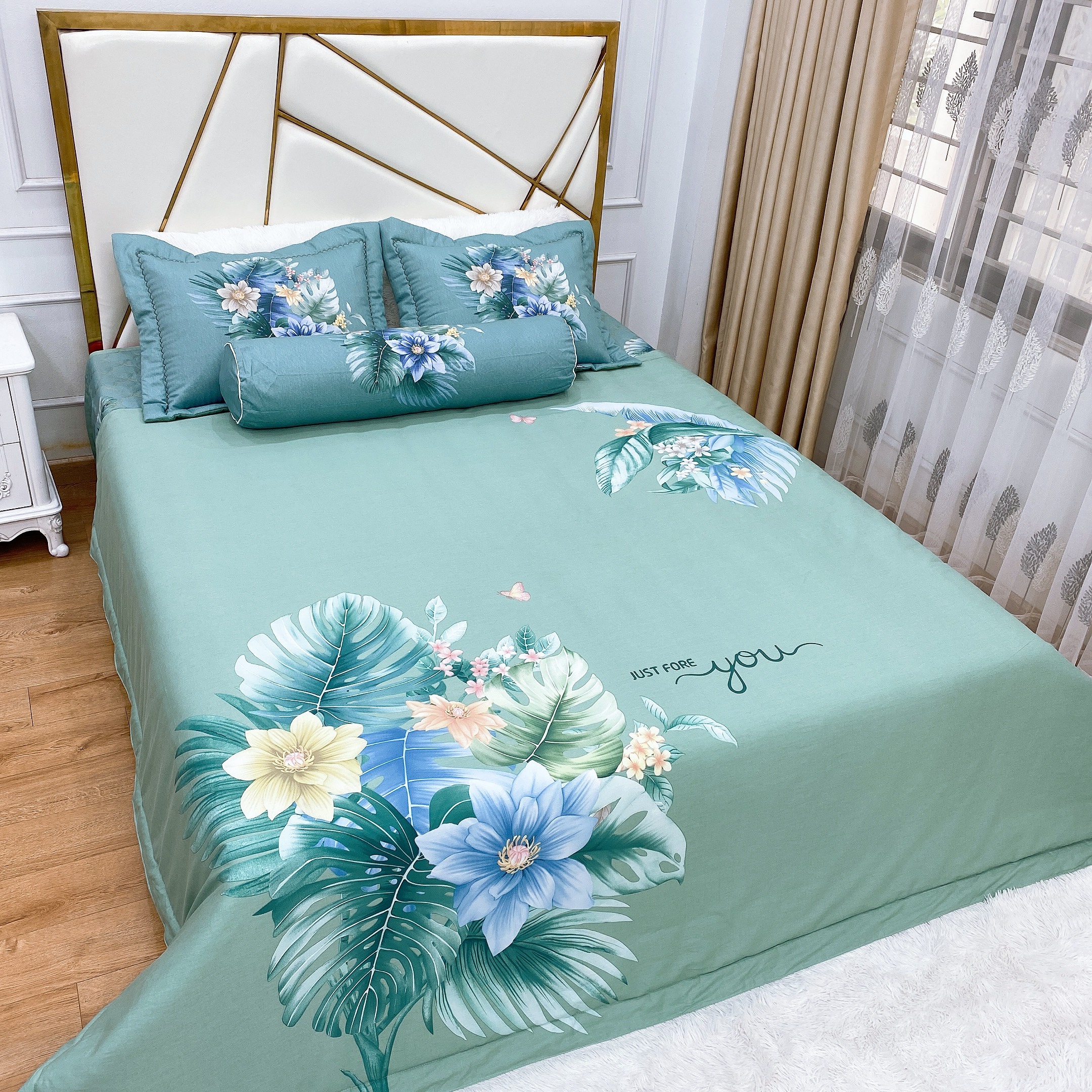 Bộ chăn ga gối phủ chần cotton living Hàn quốc 5 món free size