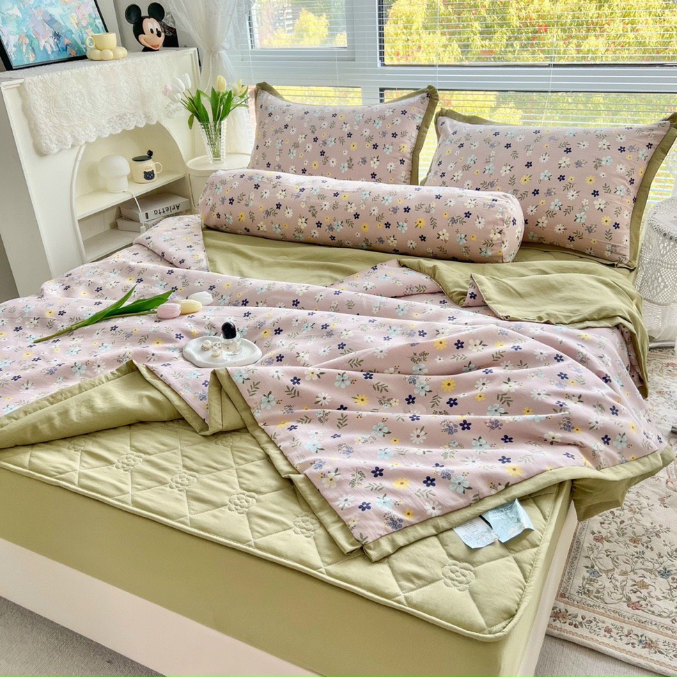 BỘ CHĂN GA GỐI COTTON ĐŨI NHẬT SERENA 5 MÓN CAO CẤP