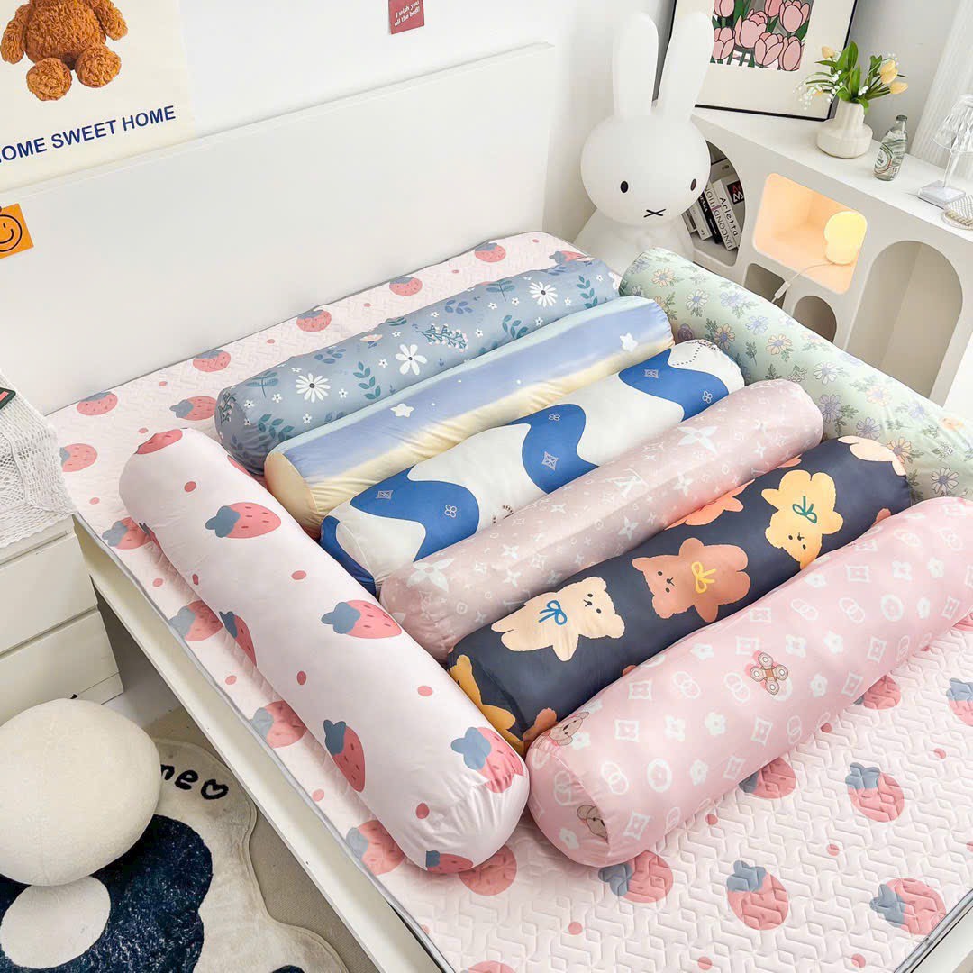 Gối Ôm Người Lớn Loại Đẹp Cotton Đũi Kích Thước 35x100cm Gồm Cả Vỏ Màu Và Vỏ Trắng VuaChanGa
