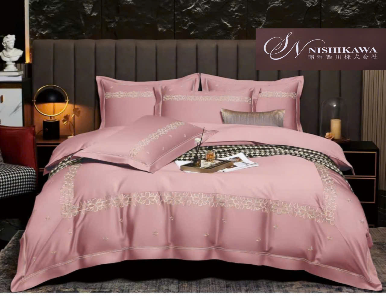 [Tencel Nishikawa] Bộ Chăn Ga Gối Lụa Tencel 120s  Nhật Bản 7 món Siêu Cấp Thêu Vi Tính