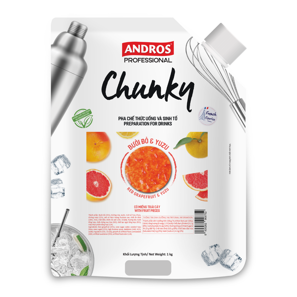 Mứt Chunky Bưởi Đỏ Yuzu 1kg - Thùng 8 túi