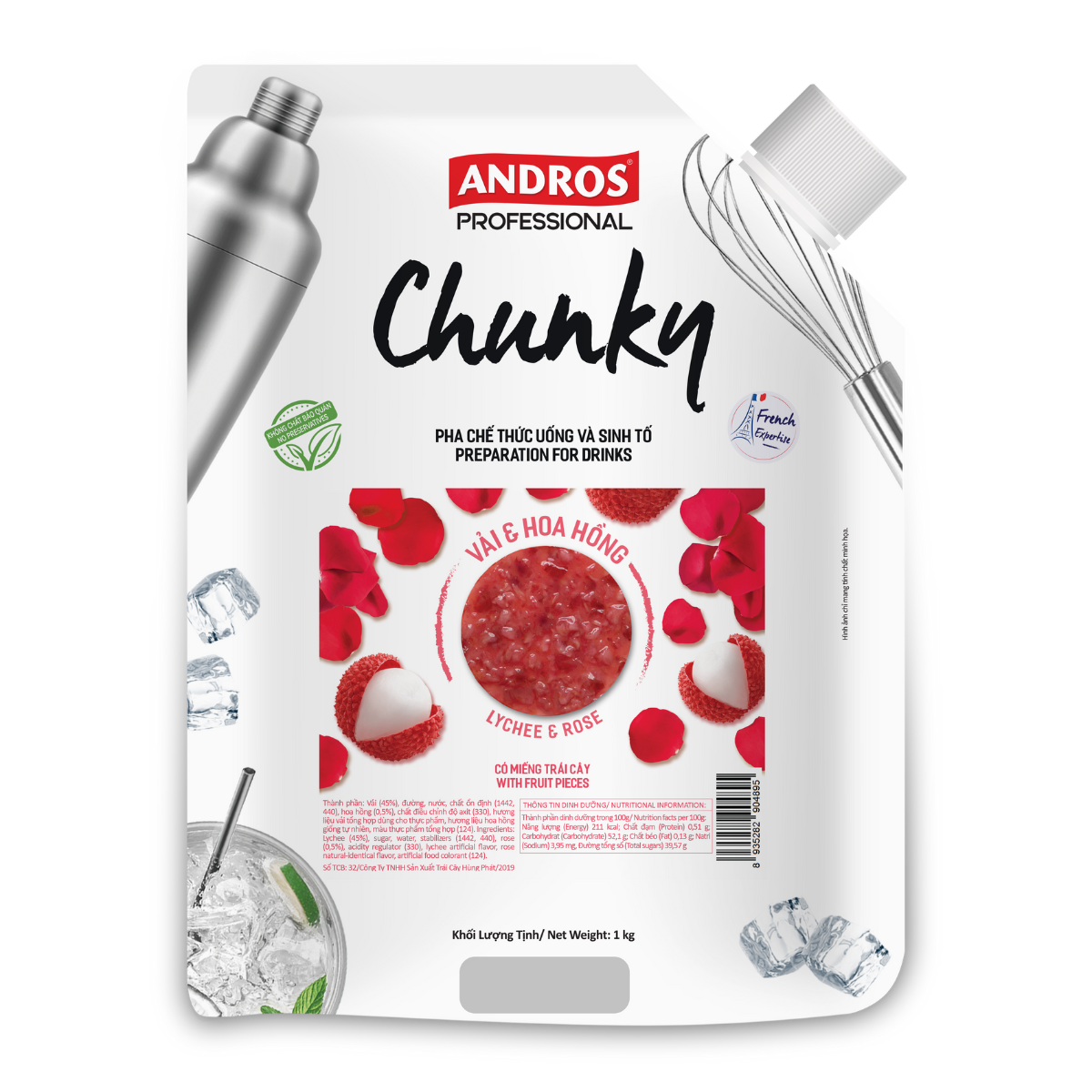 Mứt Chunky Vải - Hoa Hồng 1kg - Thùng 8 túi