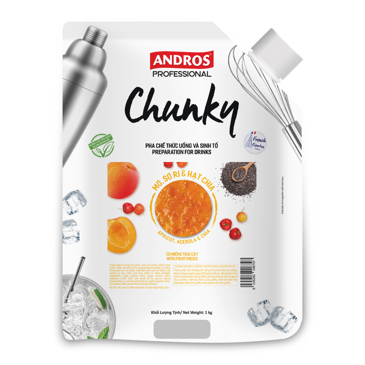 Mứt Chunky Mơ, Sơ Ri & Hạt Chia 1kg - Thùng 8 túi