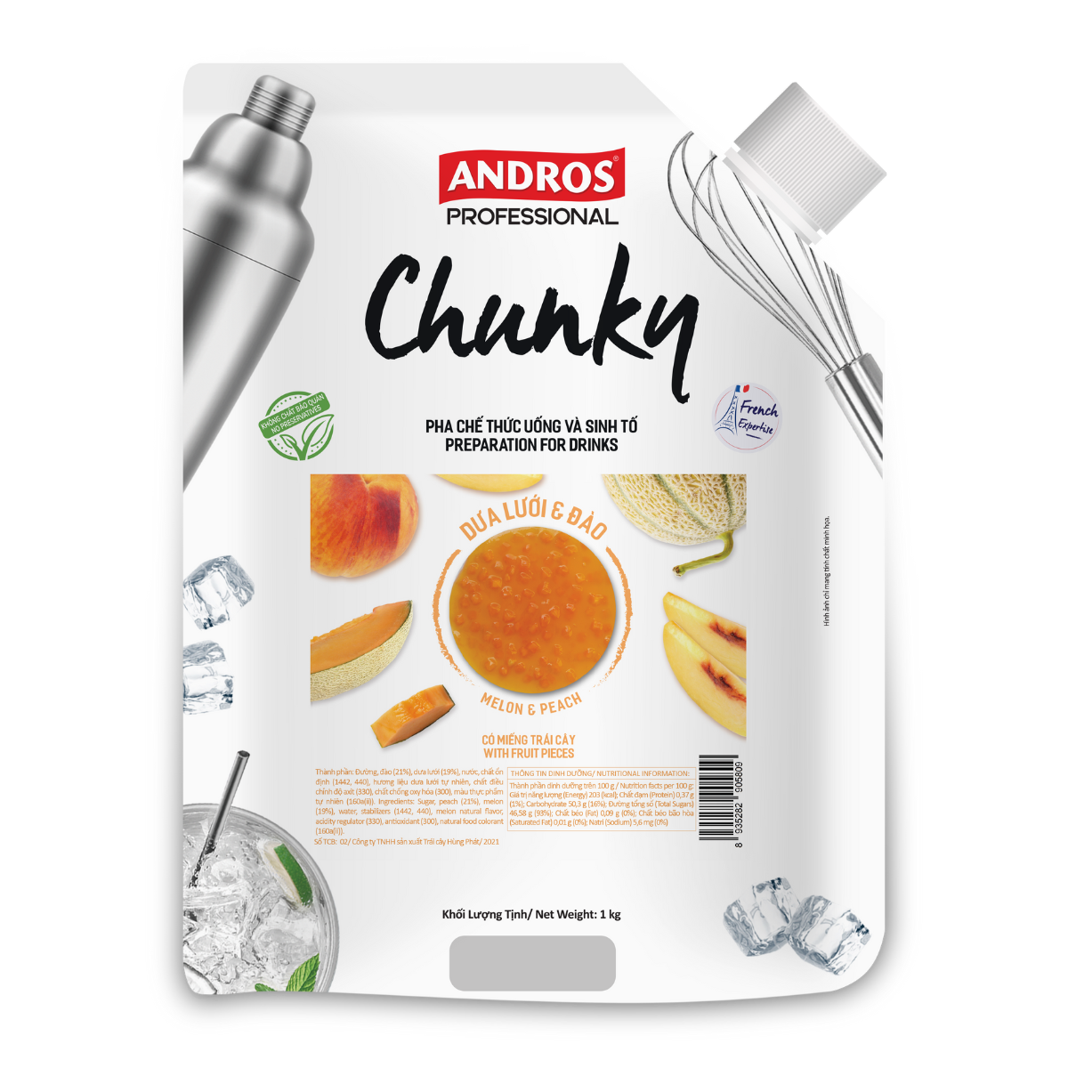 Mứt Chunky Dưa Lưới - Đào 1kg - Thùng 8 túi