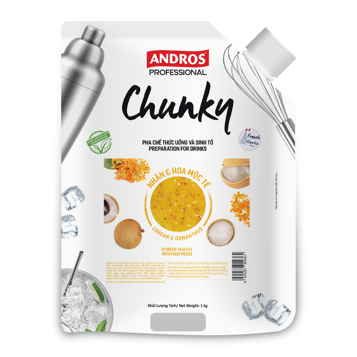 Mứt Chunky Nhãn & Hoa Mộc Tê túi 1kg - Thùng 8 túi