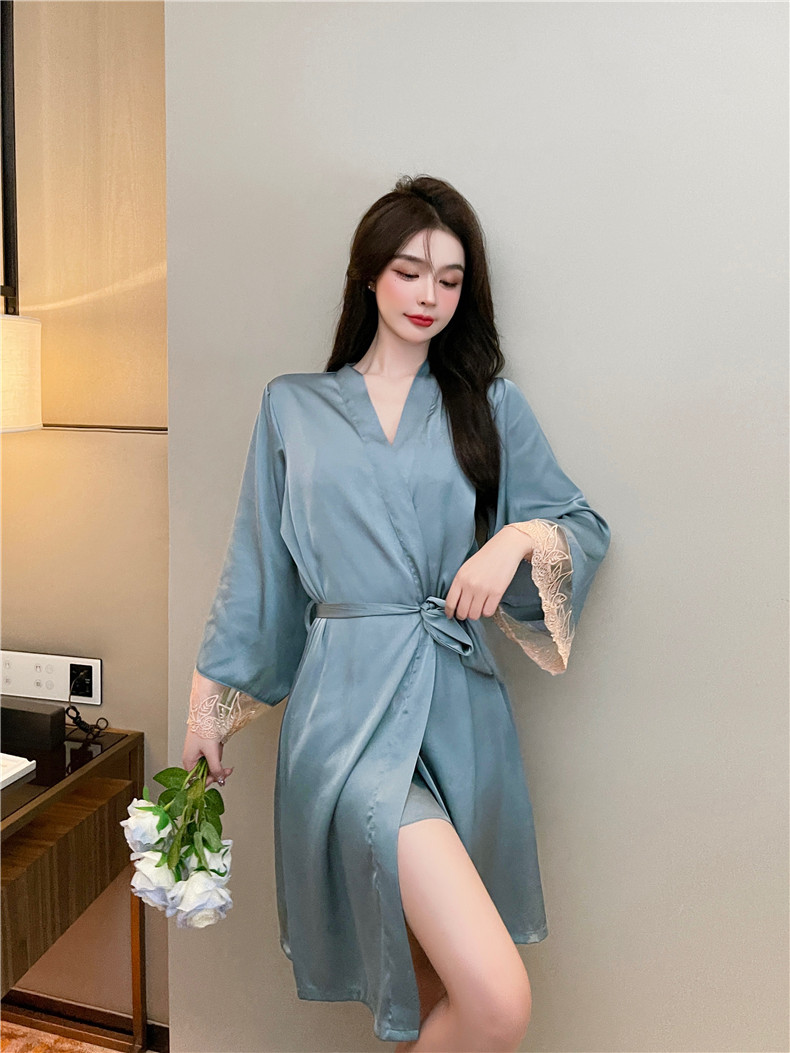 Váy ngủ lụa 2 dây viền ren gợi cảm cao cấp tặng kèm áo choàng lụa mềm mại  sang trọng  MixASale