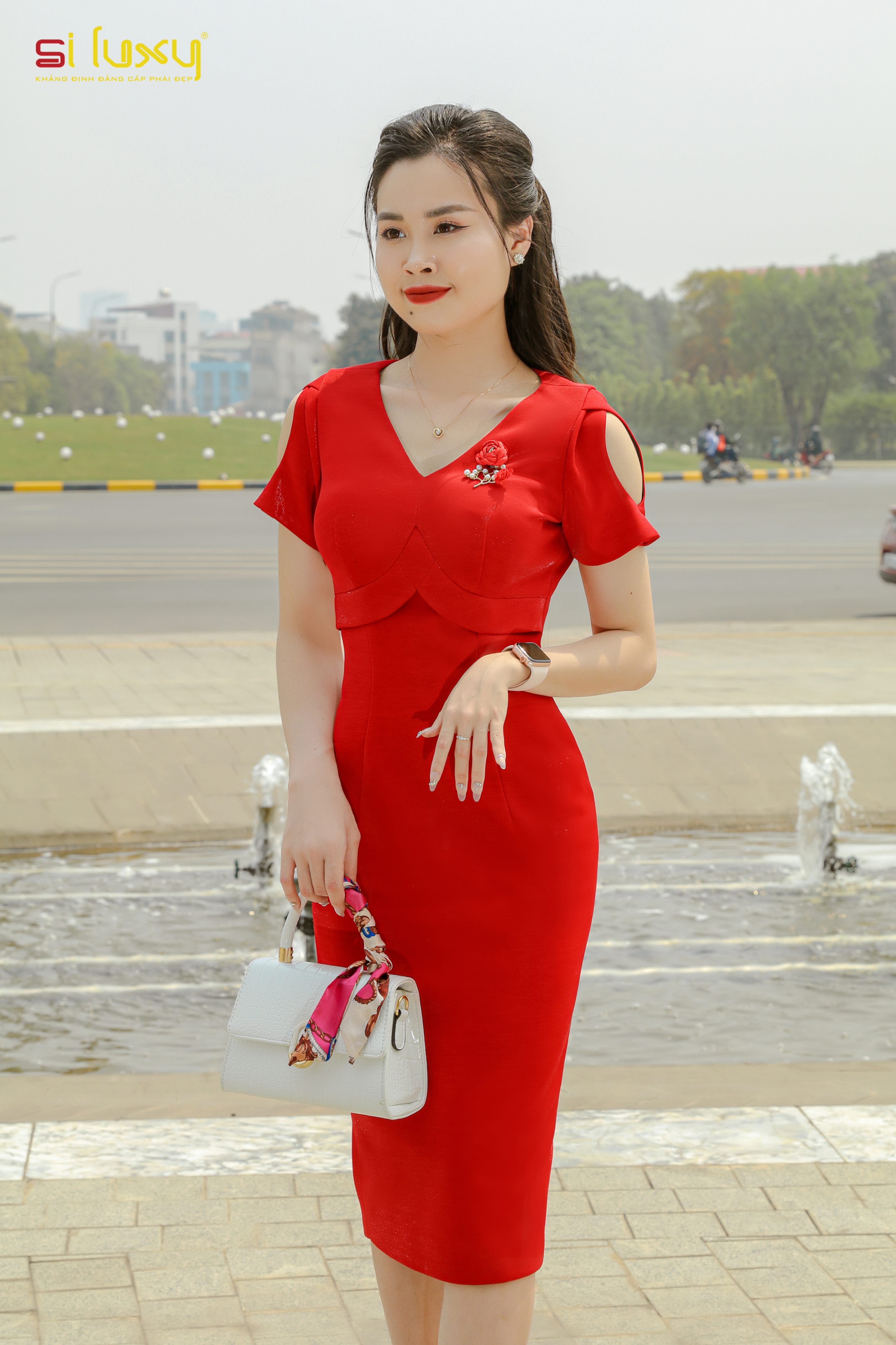 Váy Đầm Công sở Thiết Kế Siluxy Cổ V