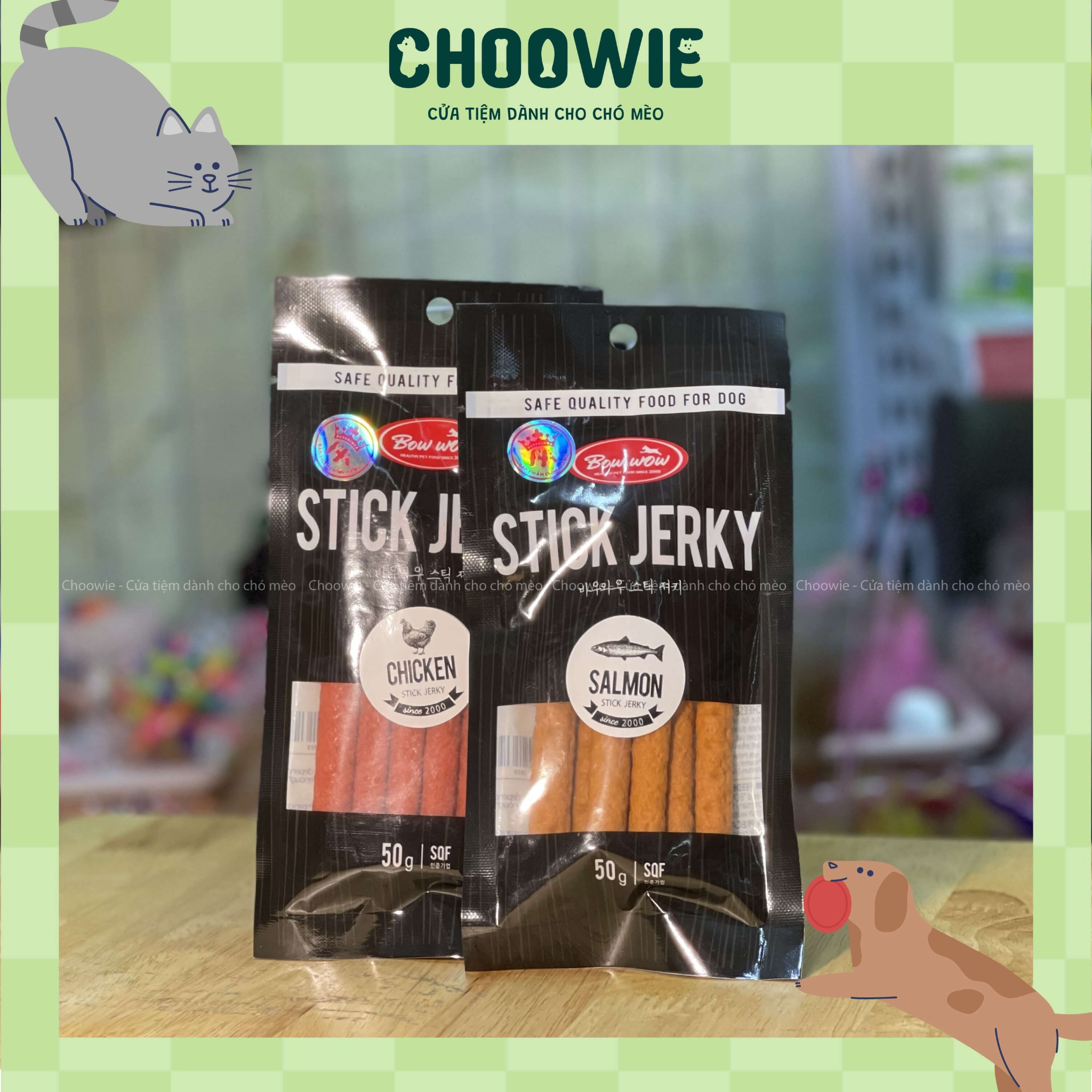 [ko dùng nữa] Stick Jerky Bowwow - Que thưởng cho chó - Vị gà, cá hồi, bò, cừu - Choowie Pet Shop