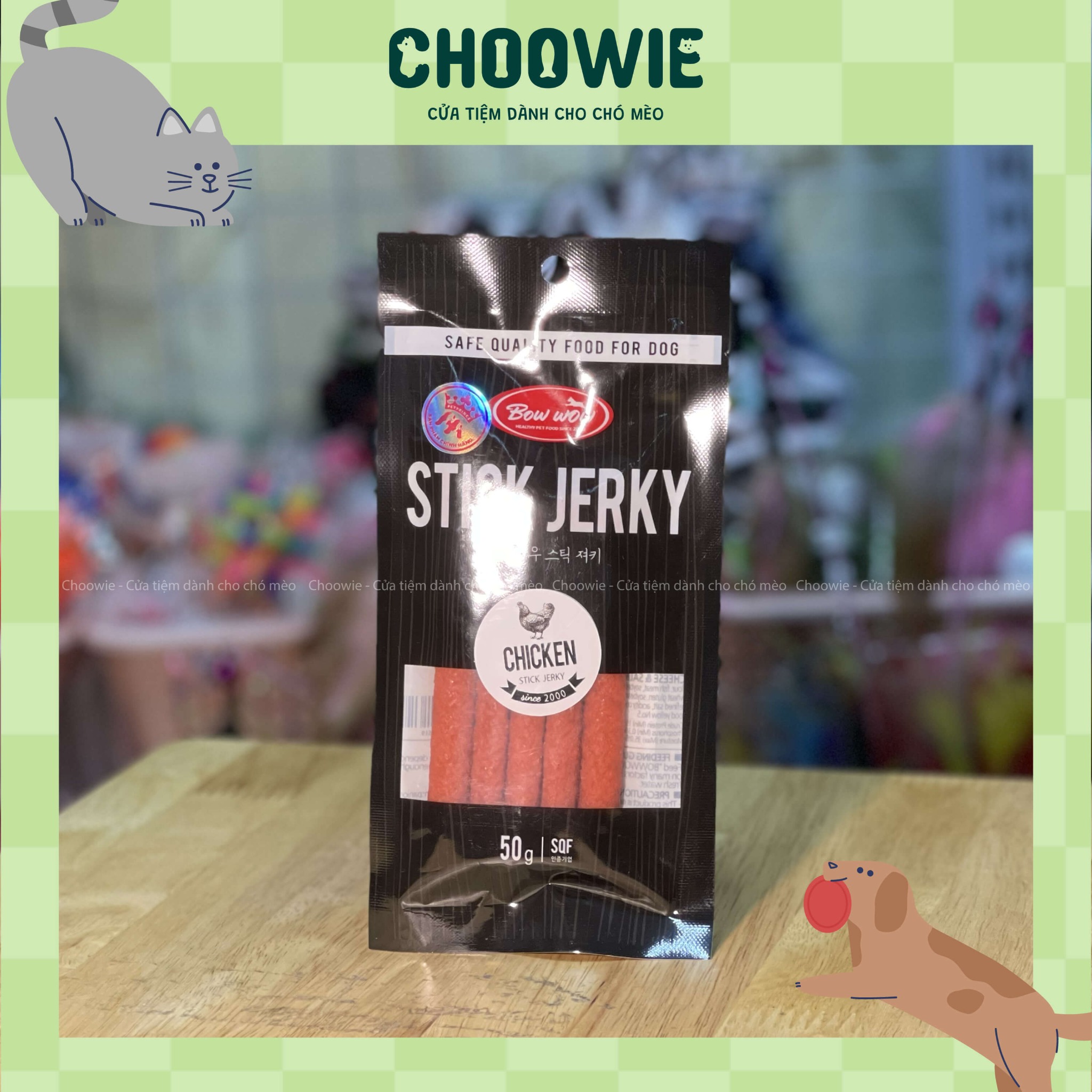 [ko dùng nữa] Stick Jerky Bowwow - Que thưởng cho chó - Vị gà, cá hồi, bò, cừu - Choowie Pet Shop