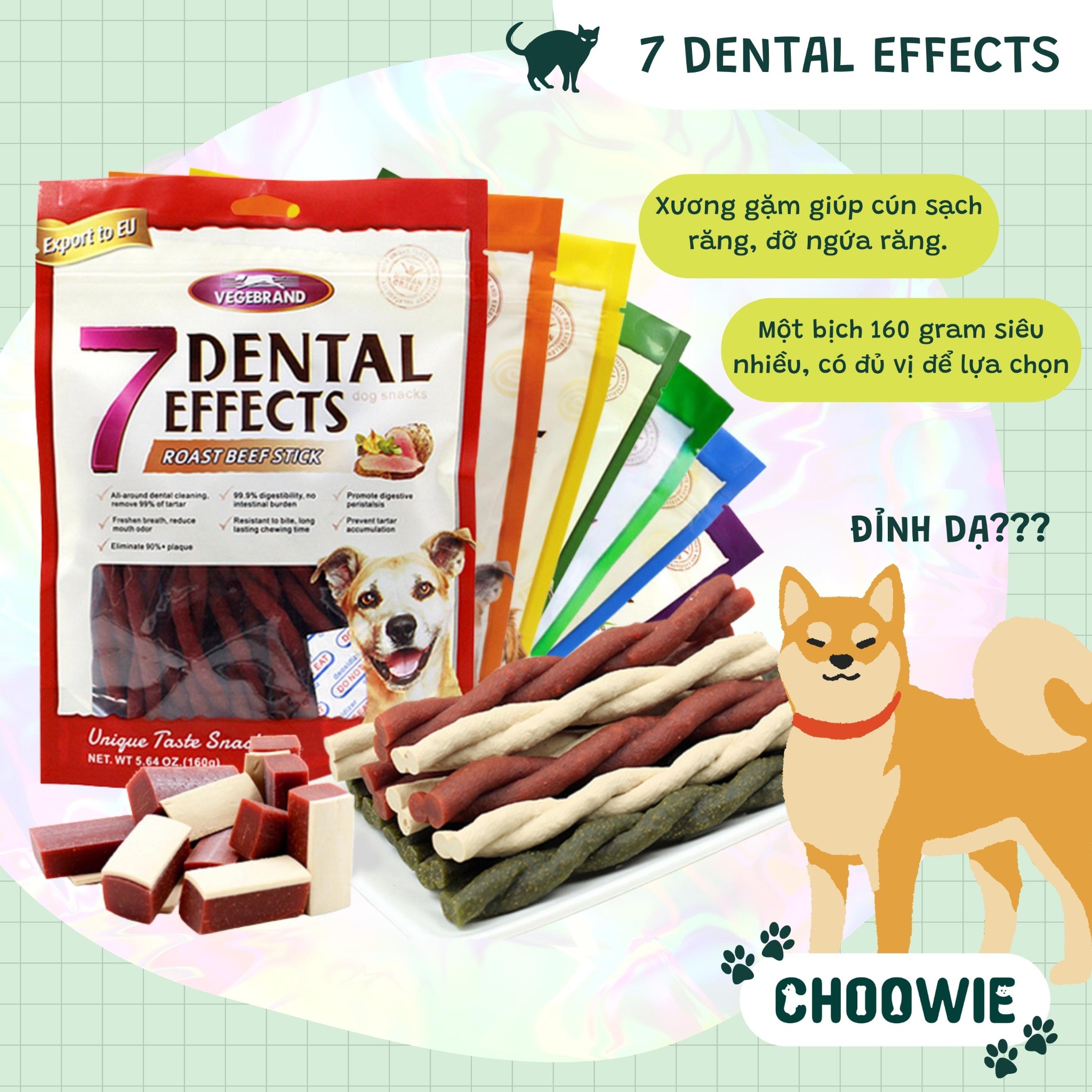 Thanh gặm 7 Dental Effects 160 gram sạch răng cho chó