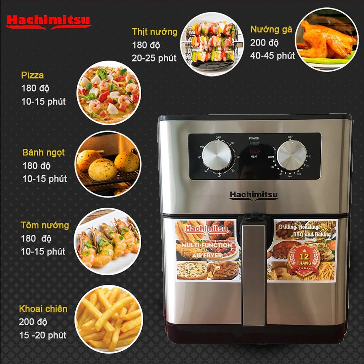 Nồi chiên không dầu Hachimitsu 8 lít HC688