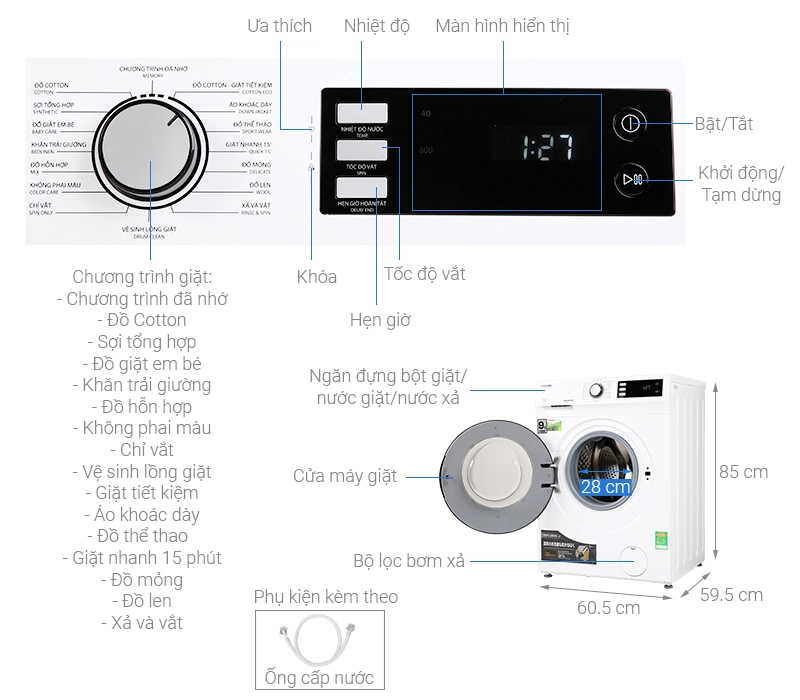 Máy giặt cửa ngang Toshiba 9,5kg trắng TW-BK105S2V(WS)