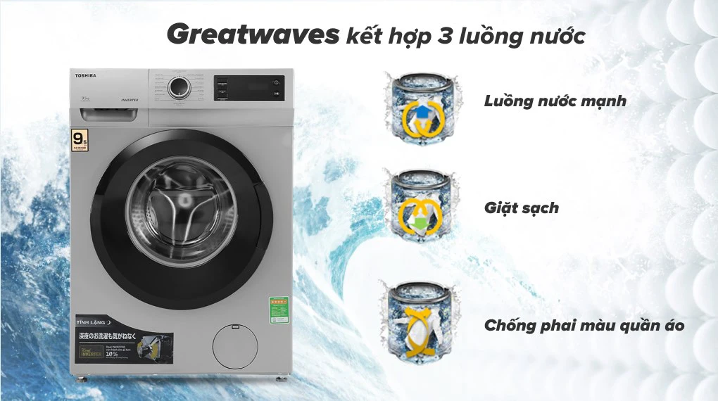 Máy giặt cửa ngang Toshiba 9,5kg xám TW-BK105S3V(SK)