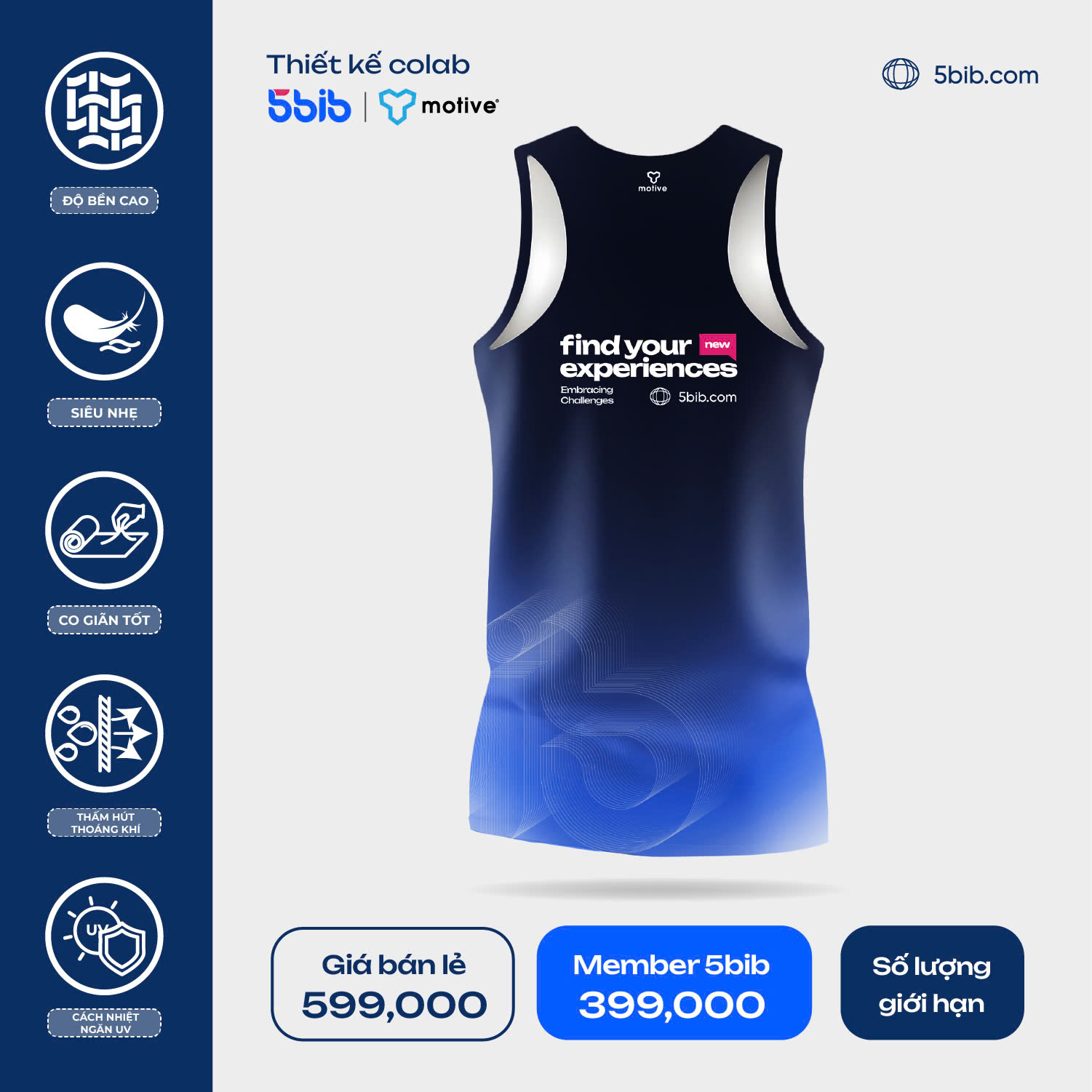 [NAM] ÁO THUN THỂ THAO SINGLET 5BIB MEN