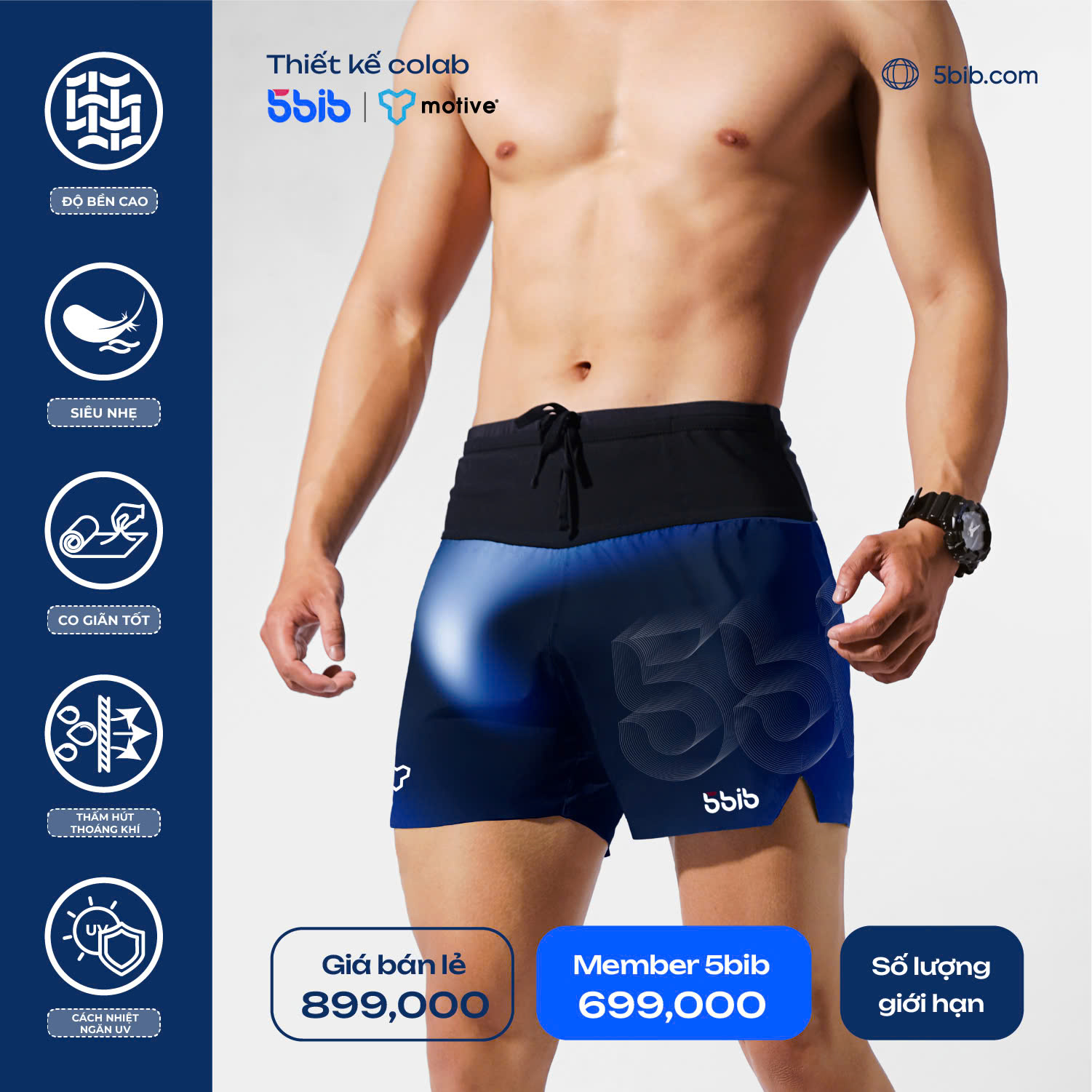 [NAM] QUẦN CHẠY BỘ BELT SHORT 5BIB MEN