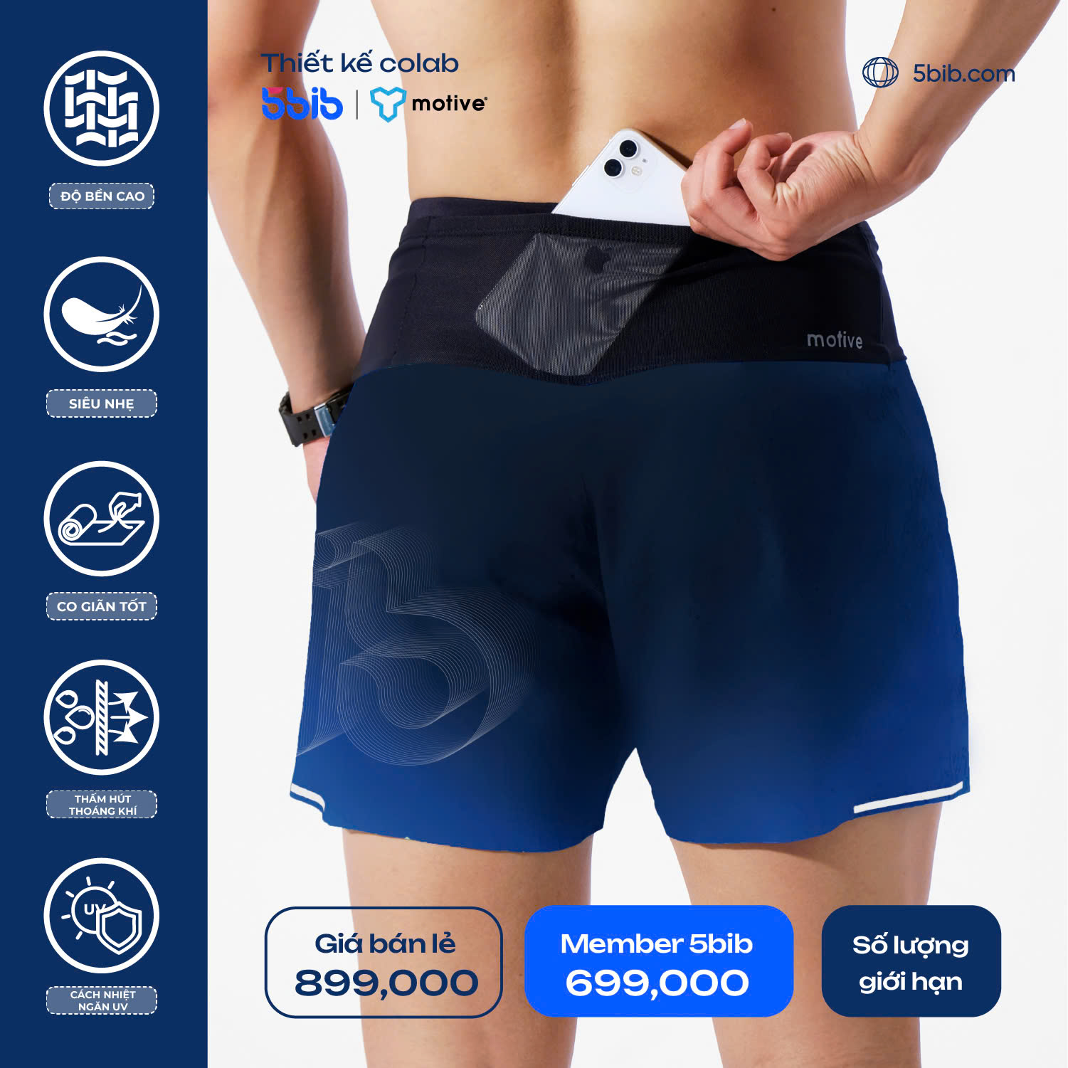 [NAM] QUẦN CHẠY BỘ BELT SHORT 5BIB MEN