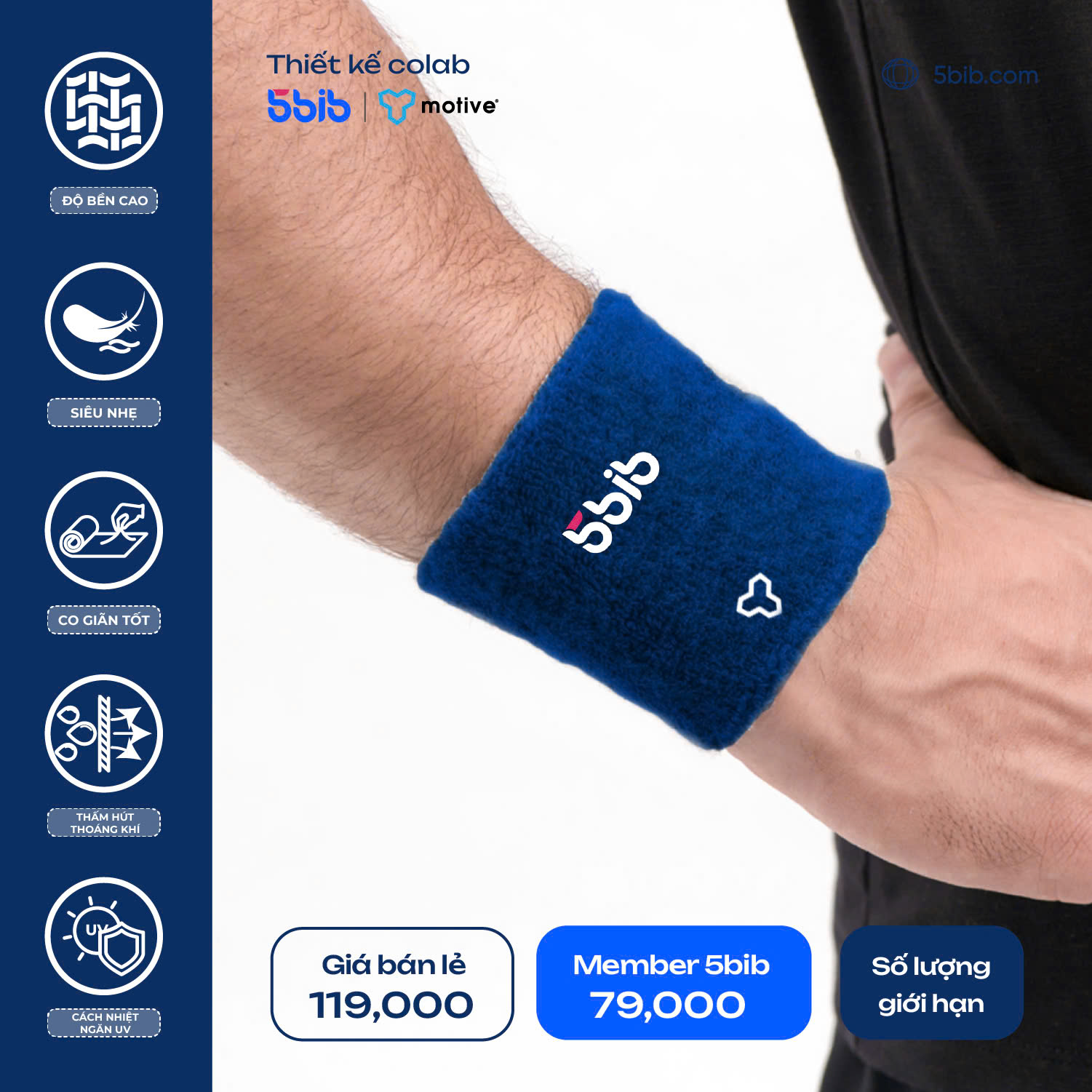 BĂNG CỔ TAY THẤM MỒ HÔI SWEATBANDS 5BIB