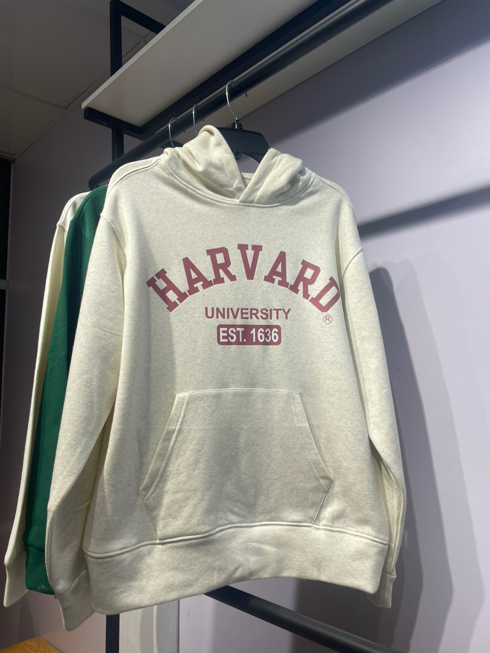 Áo Hoodie unisex form rộng có mũ chất bỉ bông - Be