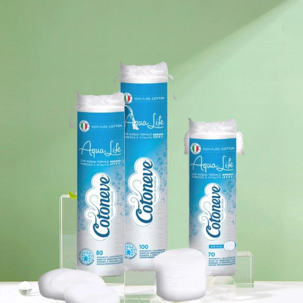 Cotoneve Combo 2 Bông tẩy trang may viền dập nổi AQUA LIFE CT002 + BTT CT001 (70m) (IP02) - mới