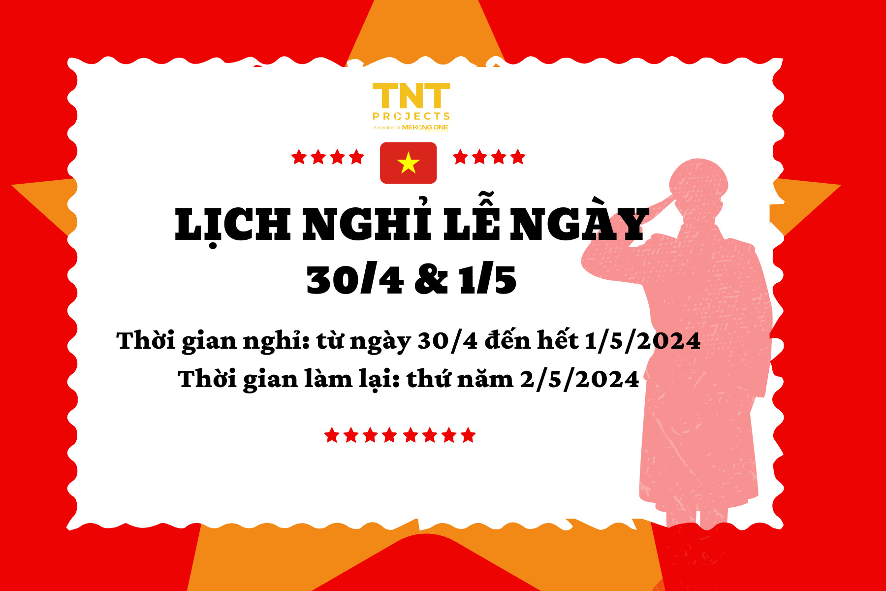 TNT - THÔNG BÁO NGHỈ LỄ 30/4 VÀ 01/05 NĂM 2024