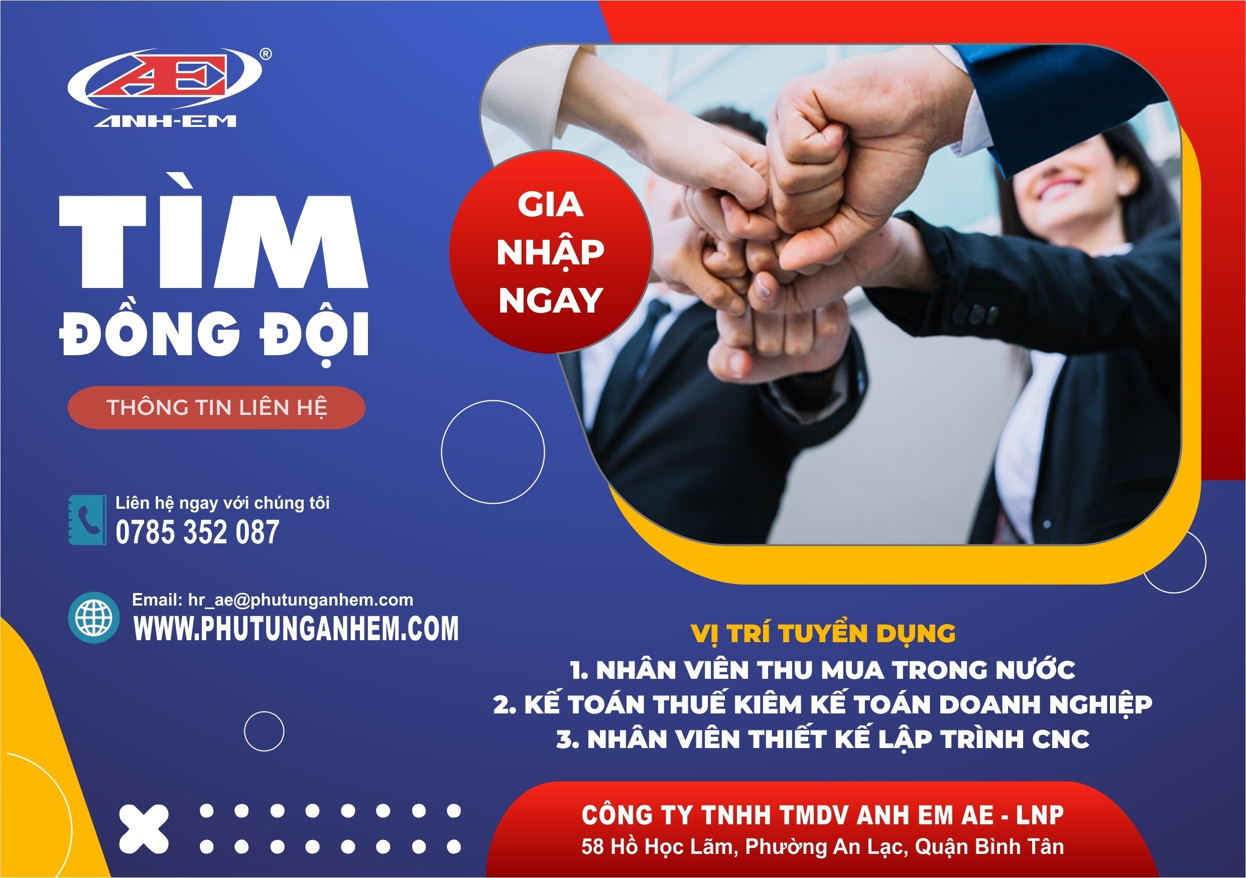 Cơ Hội Việc Làm Hấp Dẫn tại CÔNG TY TNHH TMDV ANH EM AE - LNP