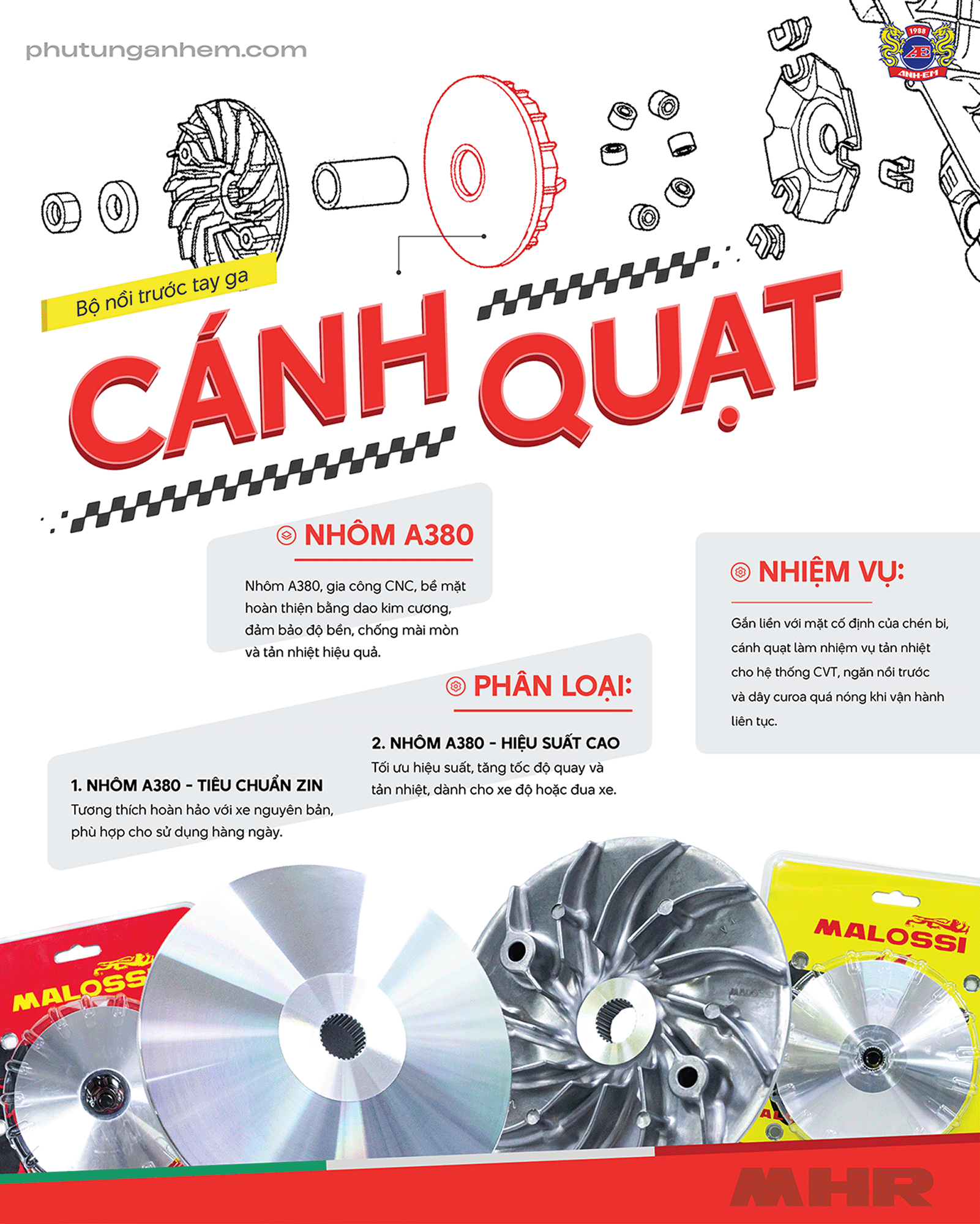 Cánh Quạt Malossi: Giải pháp tản nhiệt ĐỈNH CAO cho bộ nồi xe tay ga