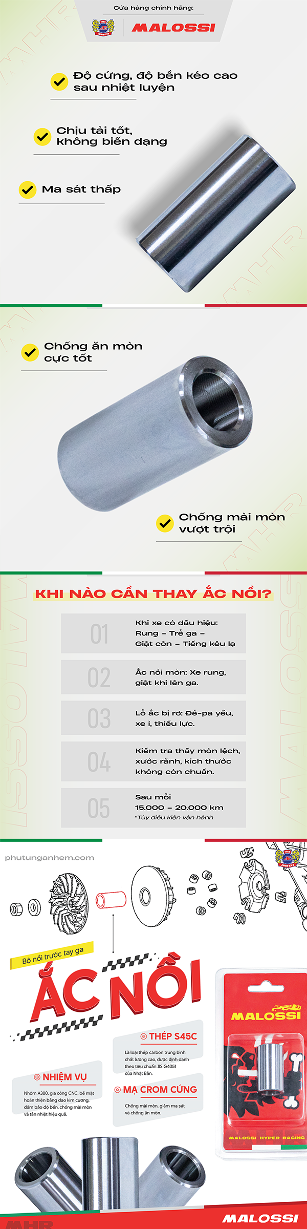 Ắc nồi Honda chính hãng Malossi 