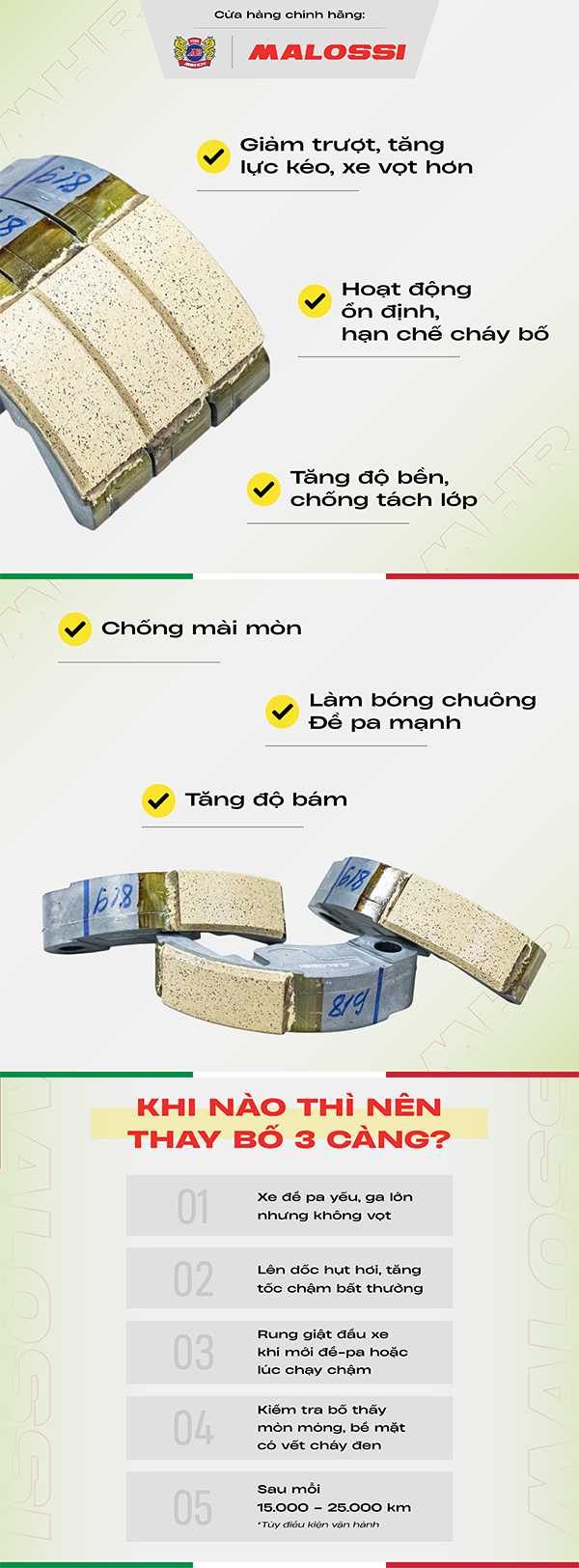 Bố ba càng cho Honda chính hãng Malossi