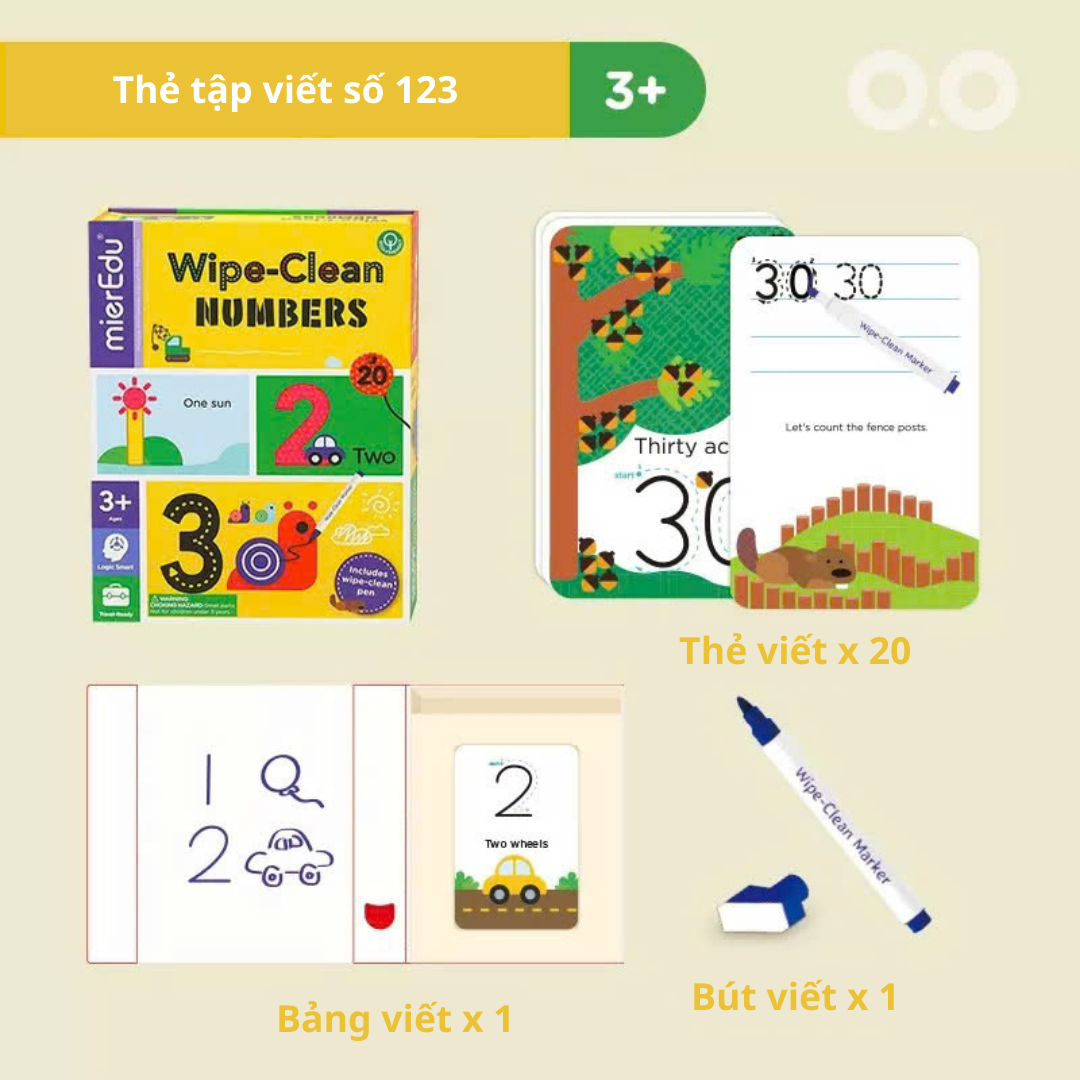 Bé tập viết số 123 _ Thẻ viết xóa