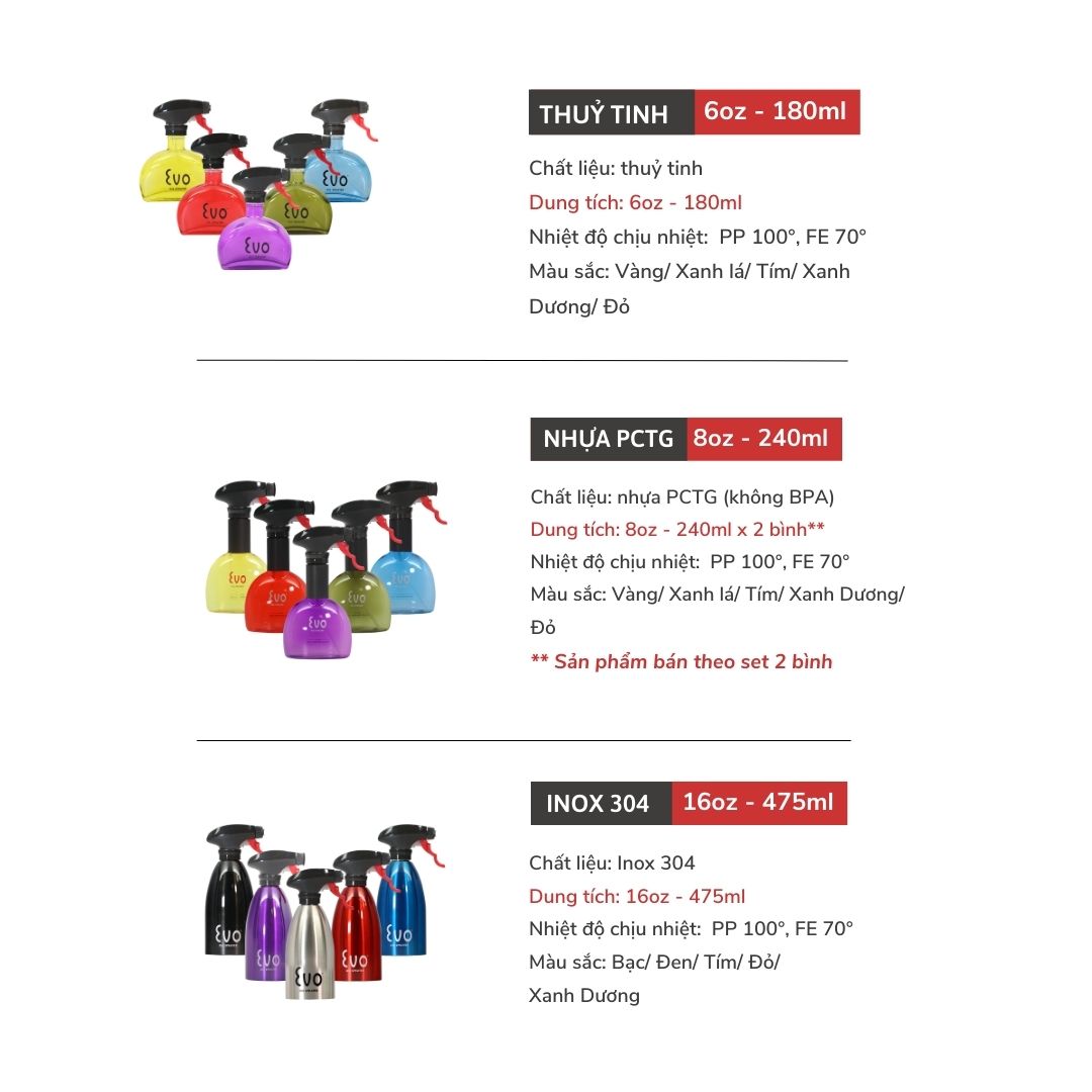 Bình xịt dầu thủy tinh 180ml - Evo Sprayer (Mỹ)