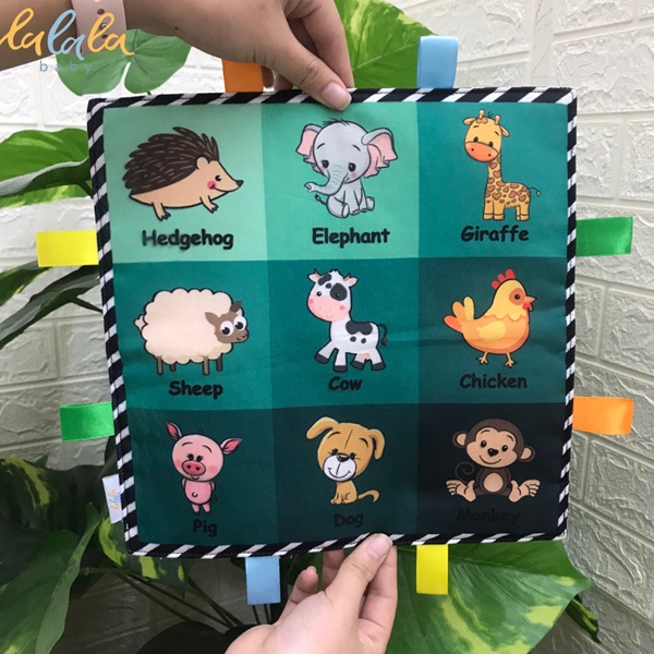 Thẻ Tummy time bộ gồm 3 thẻ bằng vải có tiếng xột xoạt cho bé chơi và học