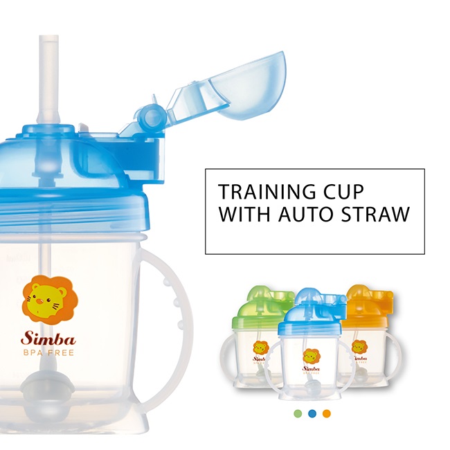 Ly tập uống hút tự động 180ml - màu cam Simba 6m+