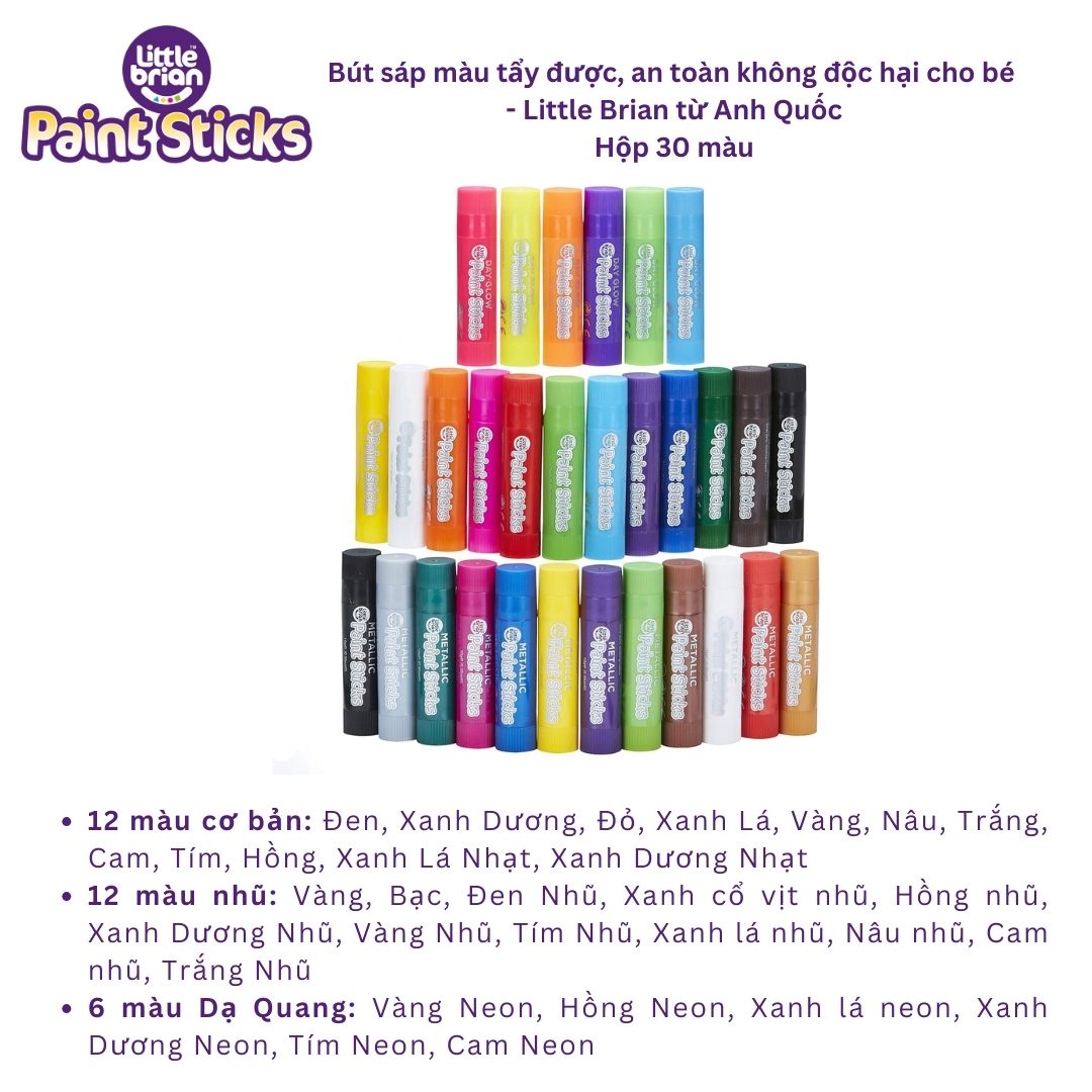 Hộp bút sáp màu Little Brian - 30 màu an toàn, dễ tẩy rửa từ Anh Quốc