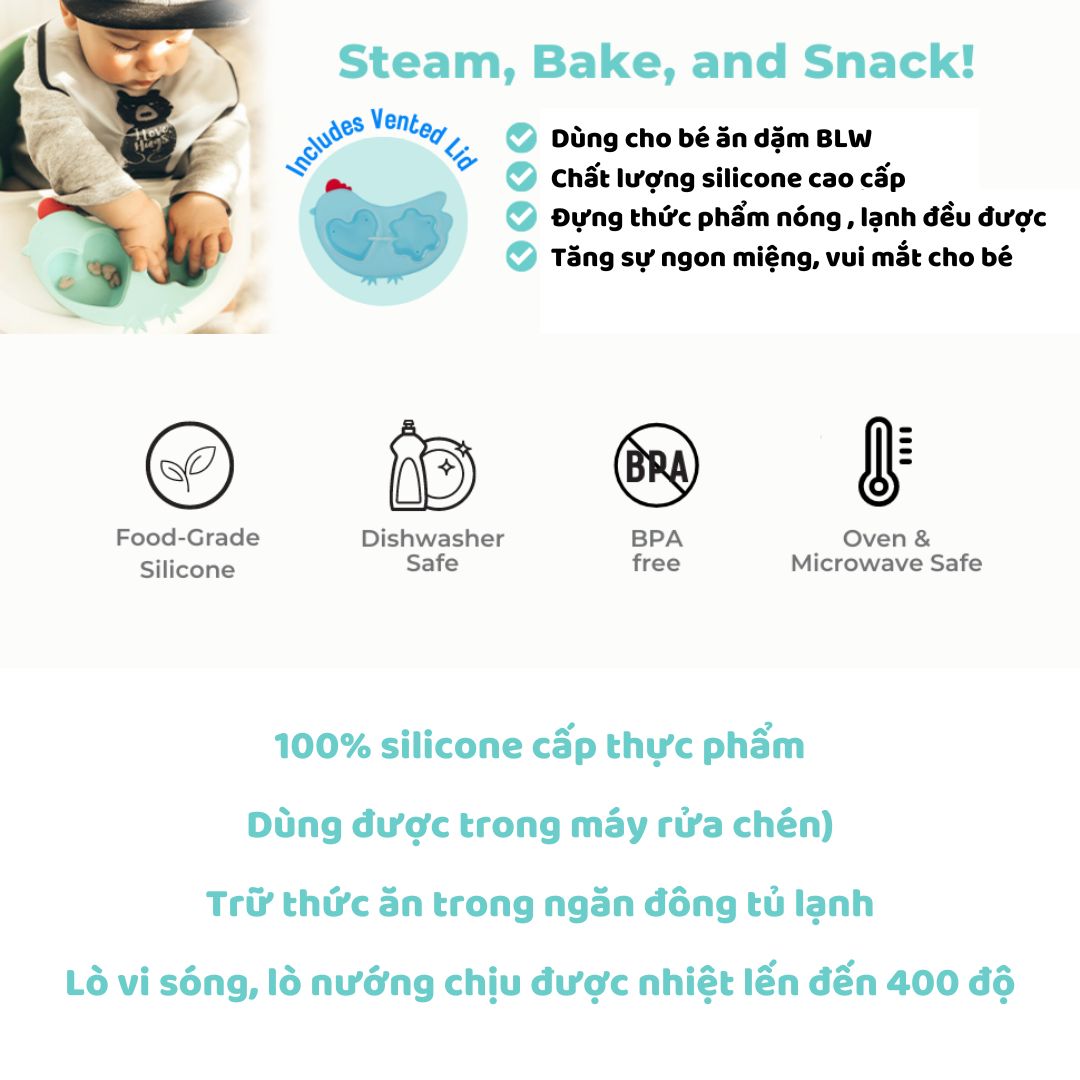 Khay hấp hình con gà Xanh dương - innobaby từ Hàn Quốc | Din Din SMART Silicone Chicken Steamer