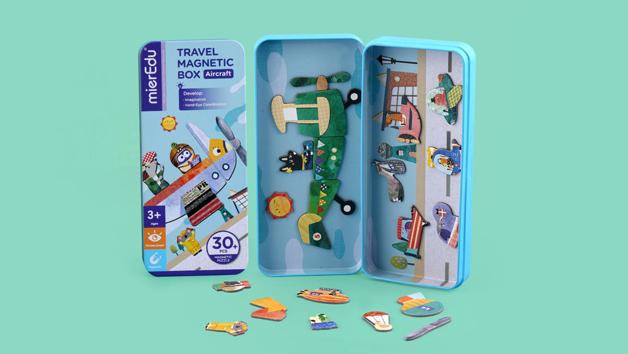 Hộp bút kèm mảnh ghép hình nam châm - Phương tiện giao thông (Combo 4 hộp)