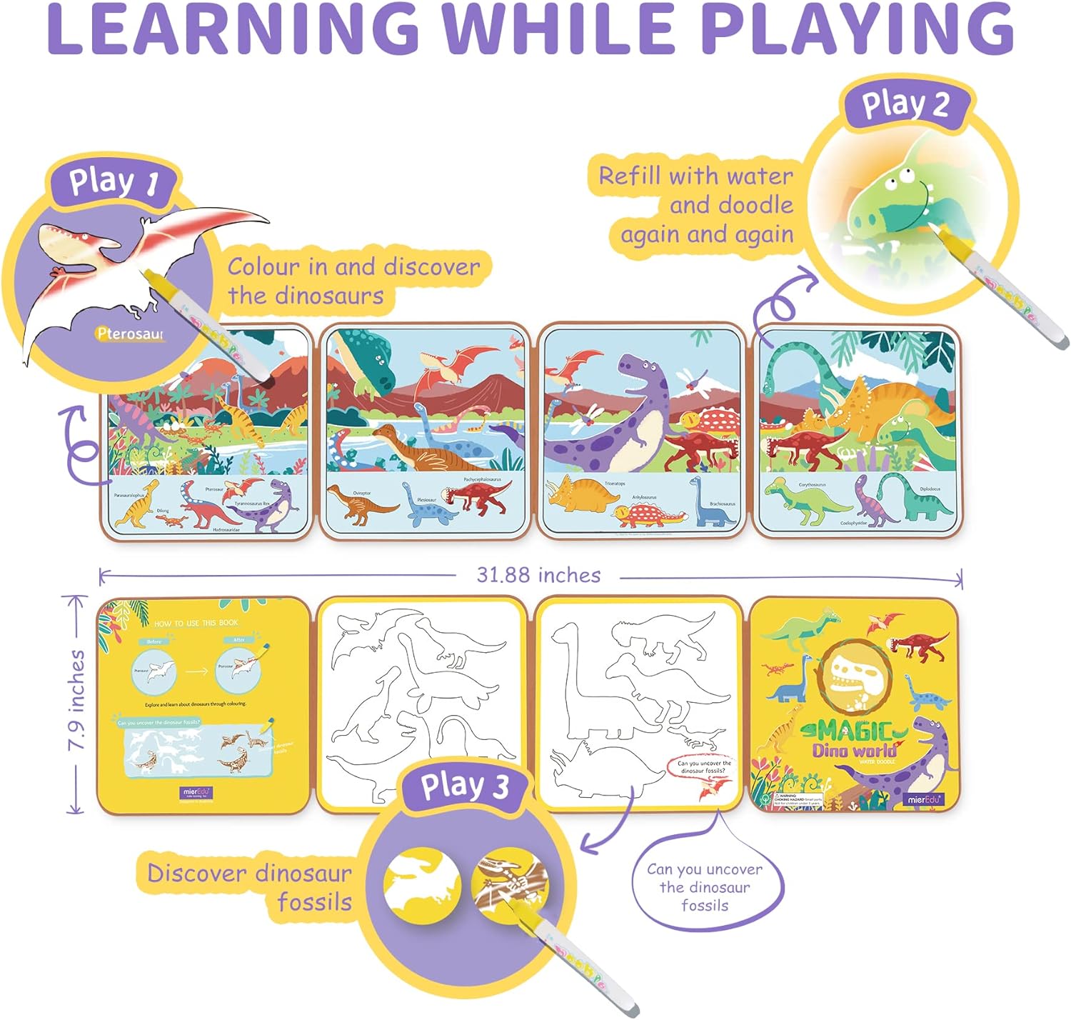 Sách tô màu nước ma thuật _ Thế giới Khủng long (chính hãng Úc)