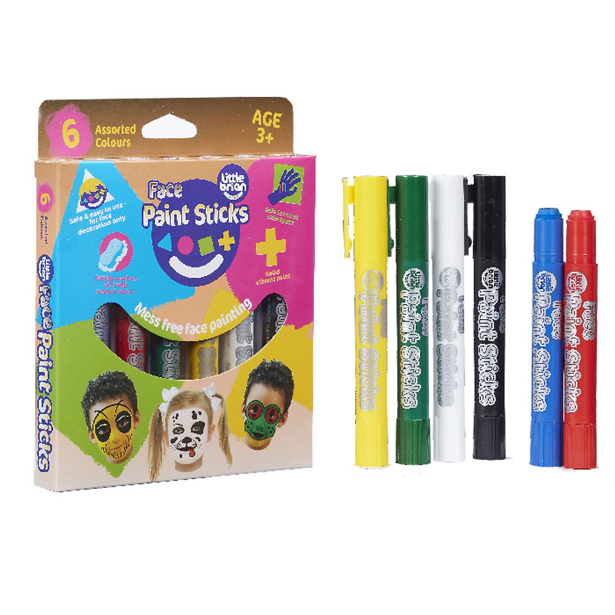 Bút màu hóa trang Little Brian - 6 màu cơ bản vẽ được trên da trẻ em