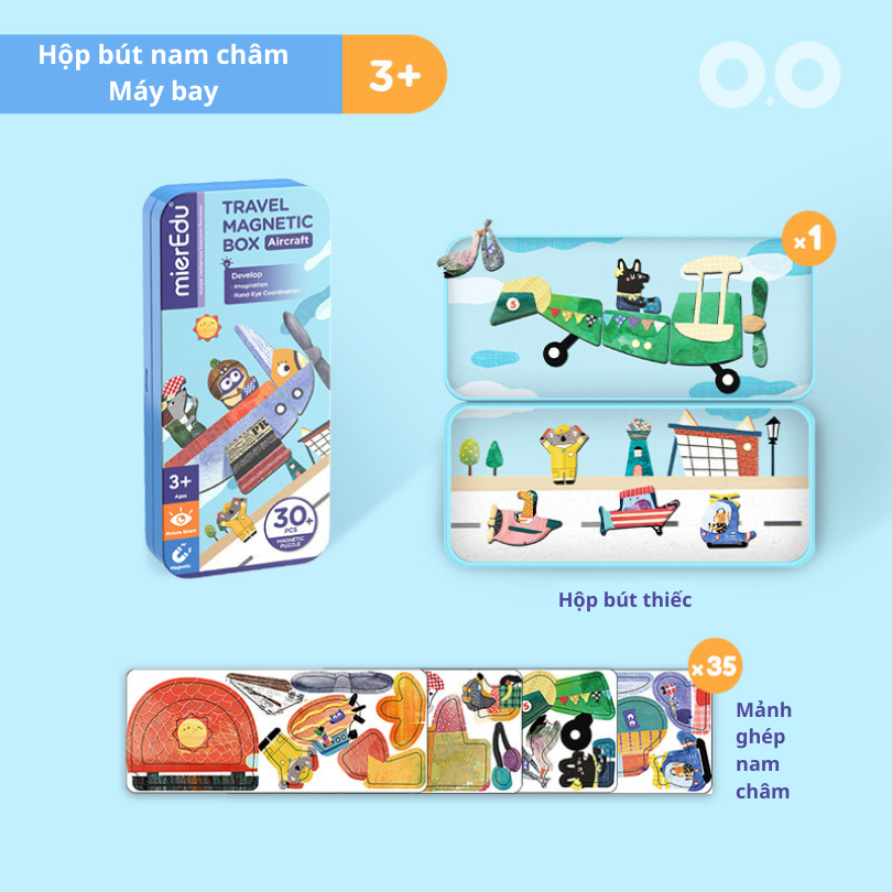 Hộp bút kèm mảnh ghép hình nam châm - Phương tiện giao thông (Combo 4 hộp)