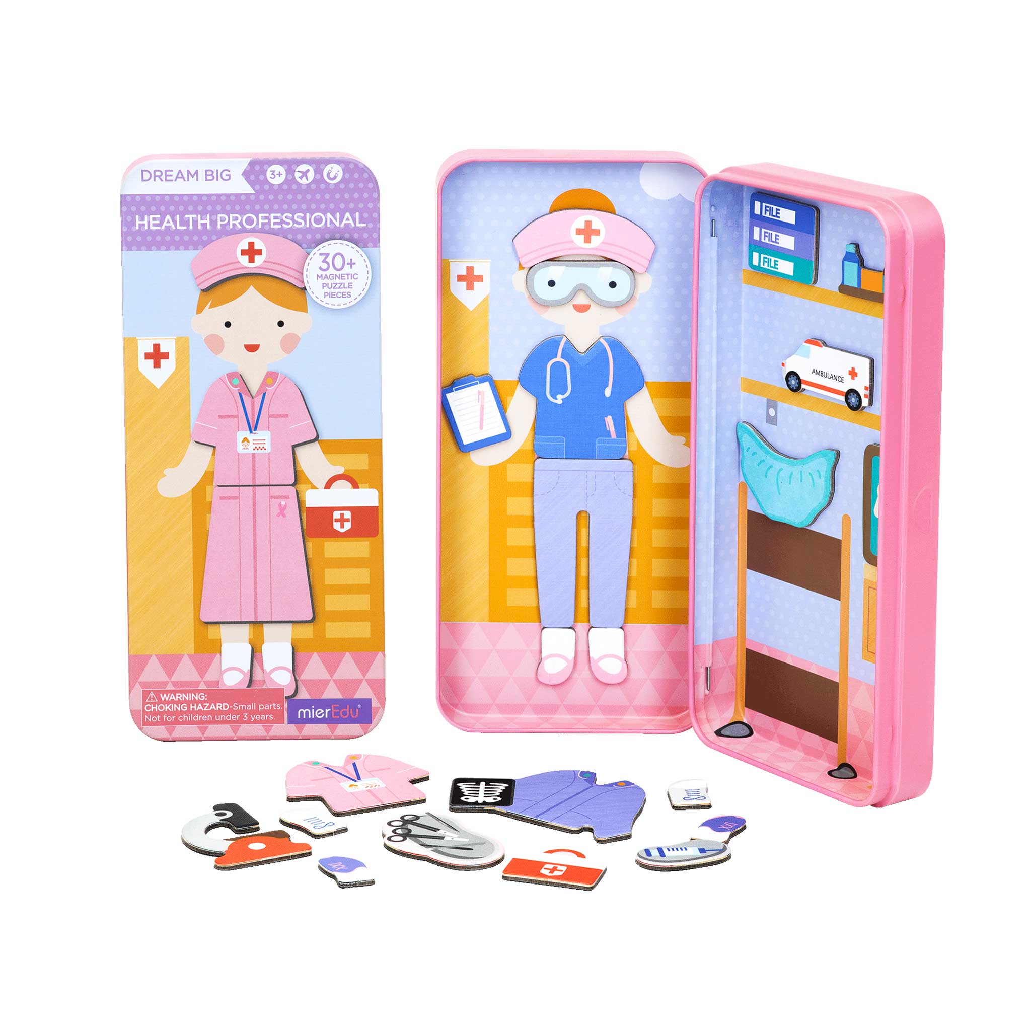 Hộp bút kèm mảnh ghép hình nam châm - Chủ đề Nghề nghiệp bé gái (Combo 3 hộp)