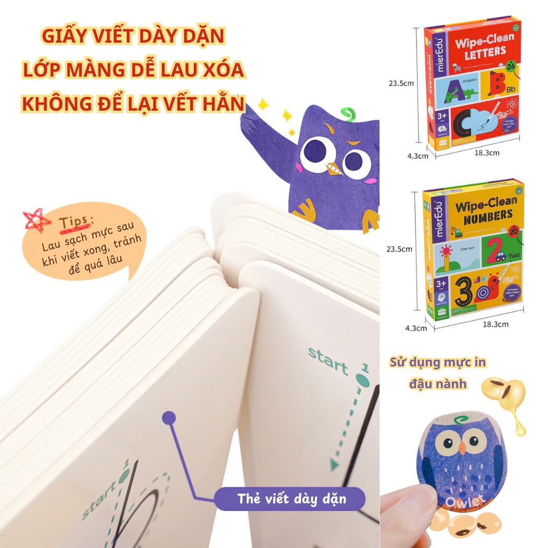 Bé tập viết chữ cái ABC và đếm số 123 _ Thẻ viết xóa