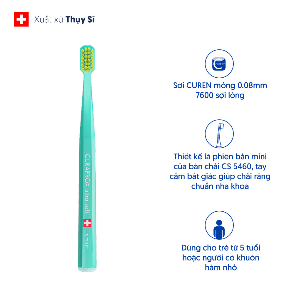 Bàn chải răng trẻ em Curaprox CS Kids 5500 Ultra Soft - Xanh Lá