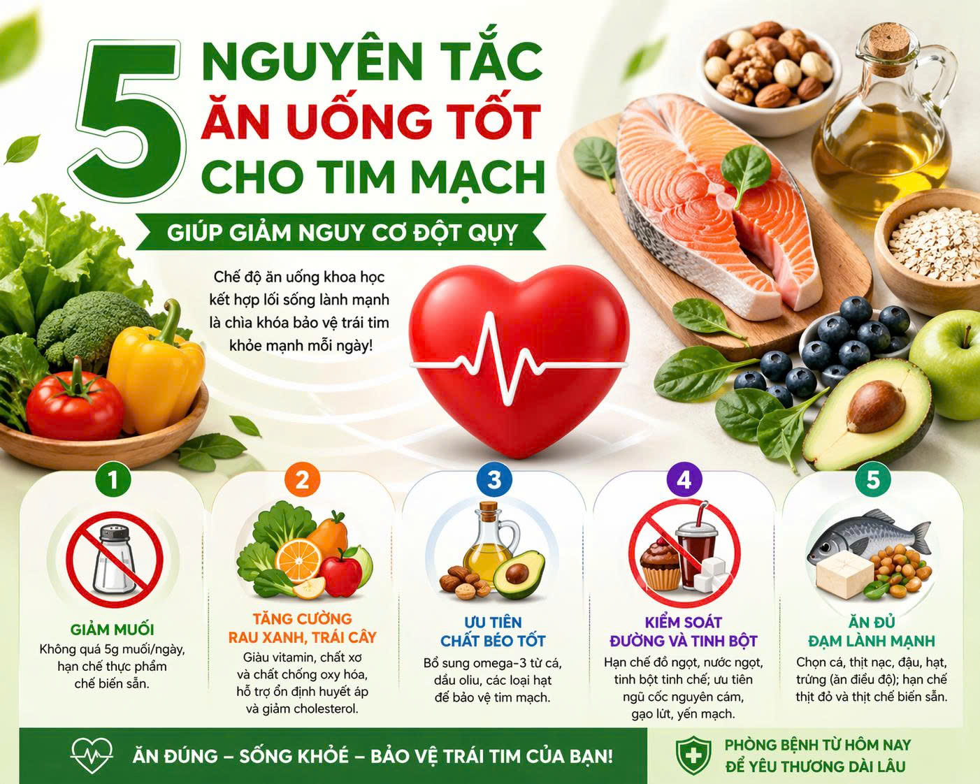 5 Nguyên Tắc Ăn Uống Tốt Cho Tim Mạch, Giúp Giảm Nguy Cơ Đột Quỵ