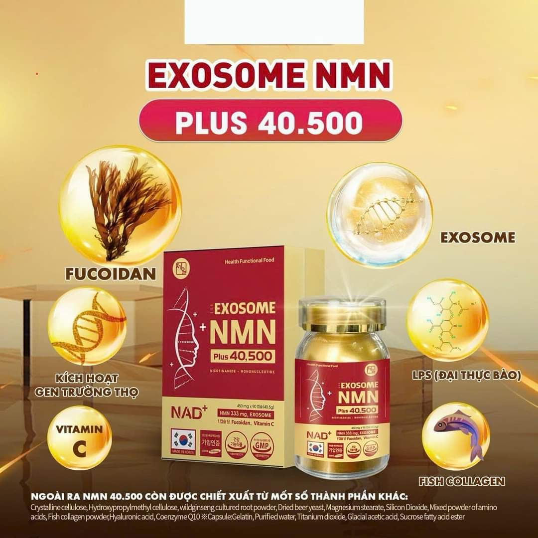Viên Uống EXOSOME NMN Plus 40500 Jeil Royal : tái sinh tế bào gốc, kích thích tăng sinh collagen.