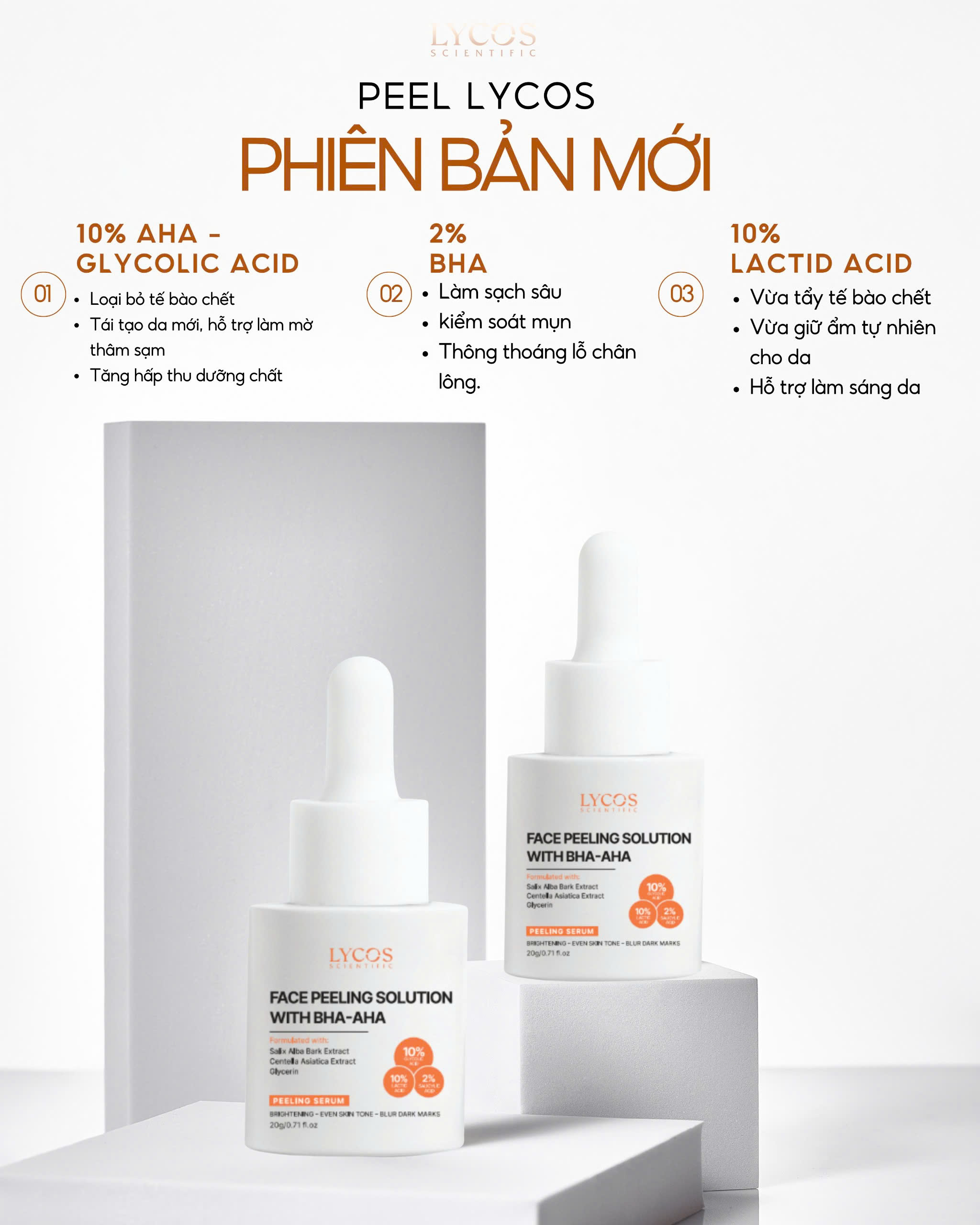 Combo TAM BA TOÀN DIỆN Lycos: Tinh Chất Peel Lycos – Gel Cấp Ẩm Lycos – Kem Chống Nắng LYCOS